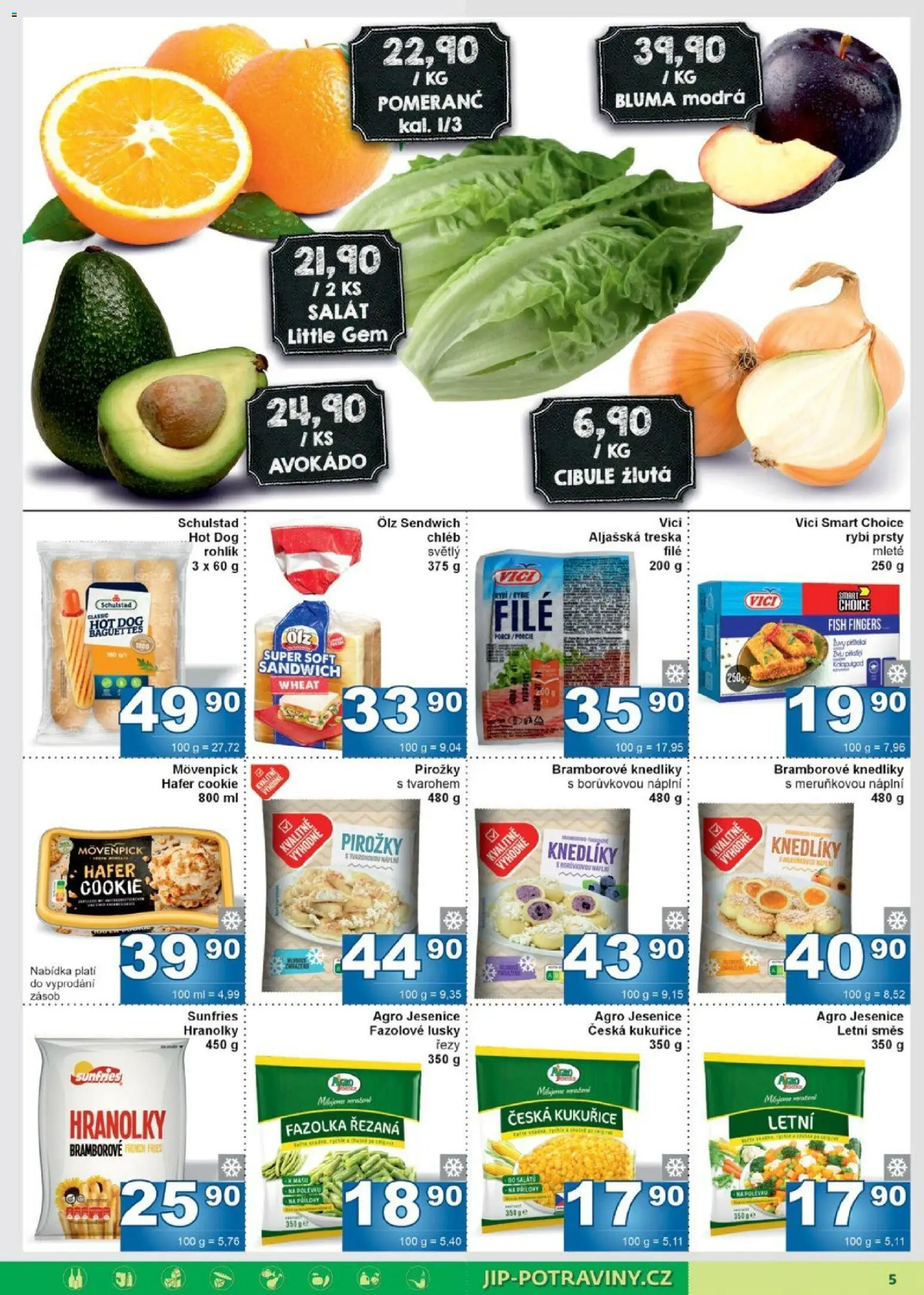Jip leták od 25.03.2026 | Strana: 5 | Produkty: Fazolové lusky, Aljašská treska, Rohlík, Hot dog