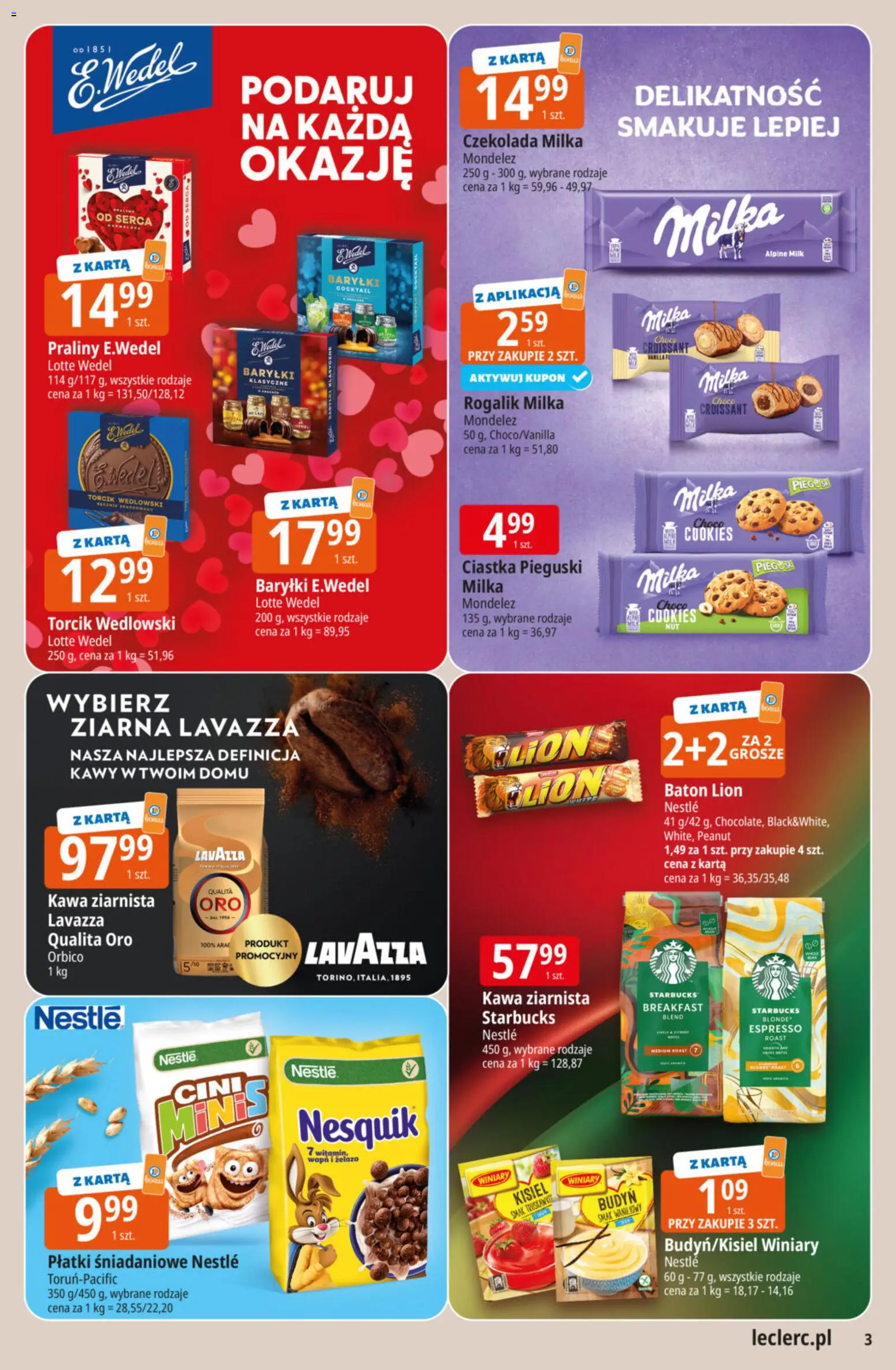 E.Leclerc Gazetka od 24.02.2026 | Strona: 3 | Produkty: Praliny, Lavazza, Czekolada, Płatki