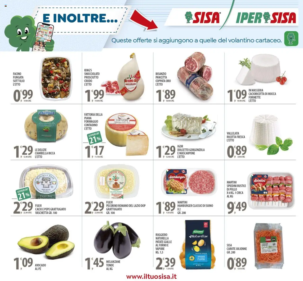 Volantino SISA del 12.09.2025 | Pagina: 14 | Prodotti: Prosciutto, Melanzane, Hamburger, Pecorino