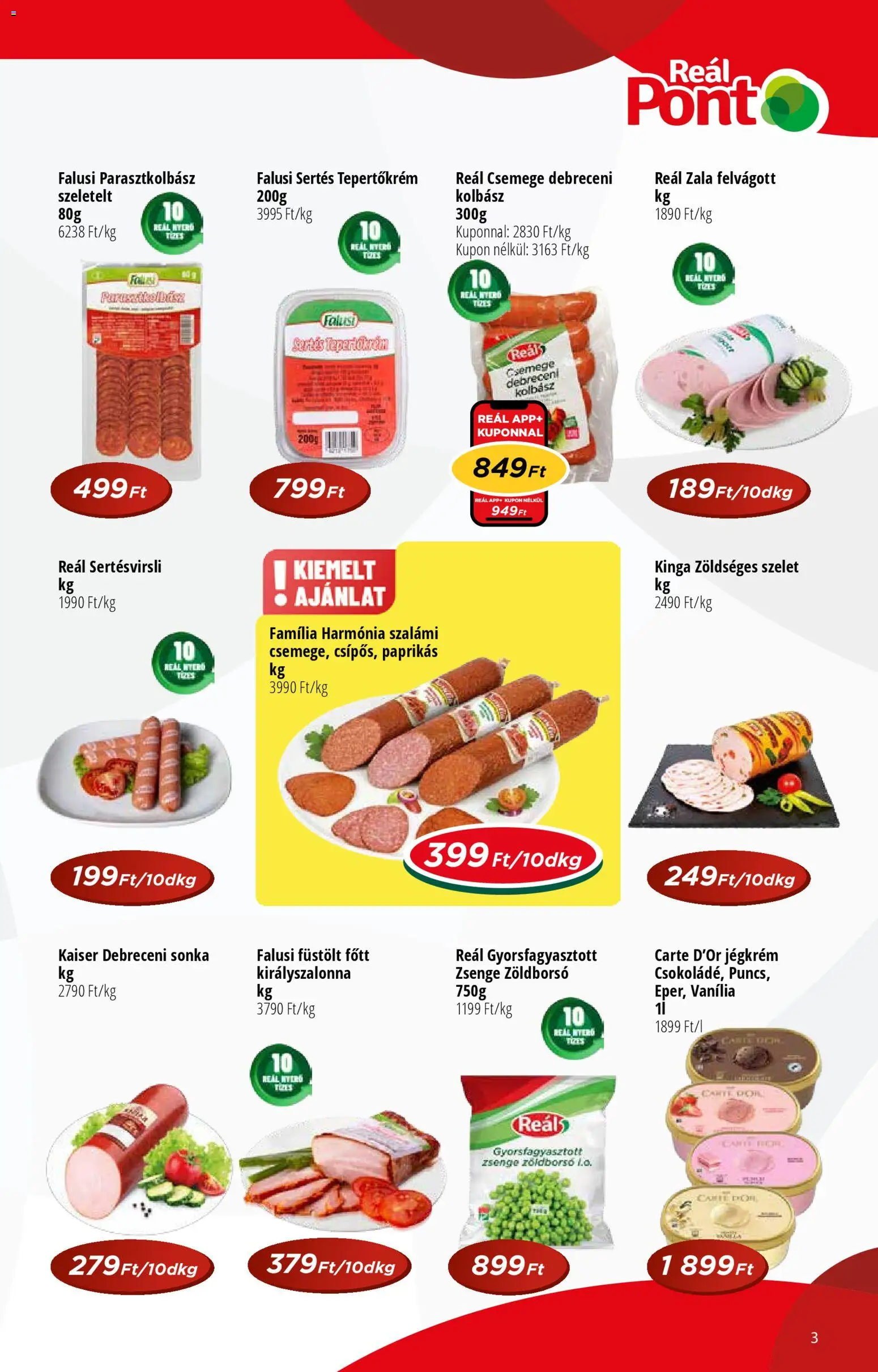 Reál akciós ujság - amely érvényes a következő dátumtól: 15.04.2026 | Oldal: 3 | Termékek: Zöldborsó, Sonka, Felvágott, Jégkrém