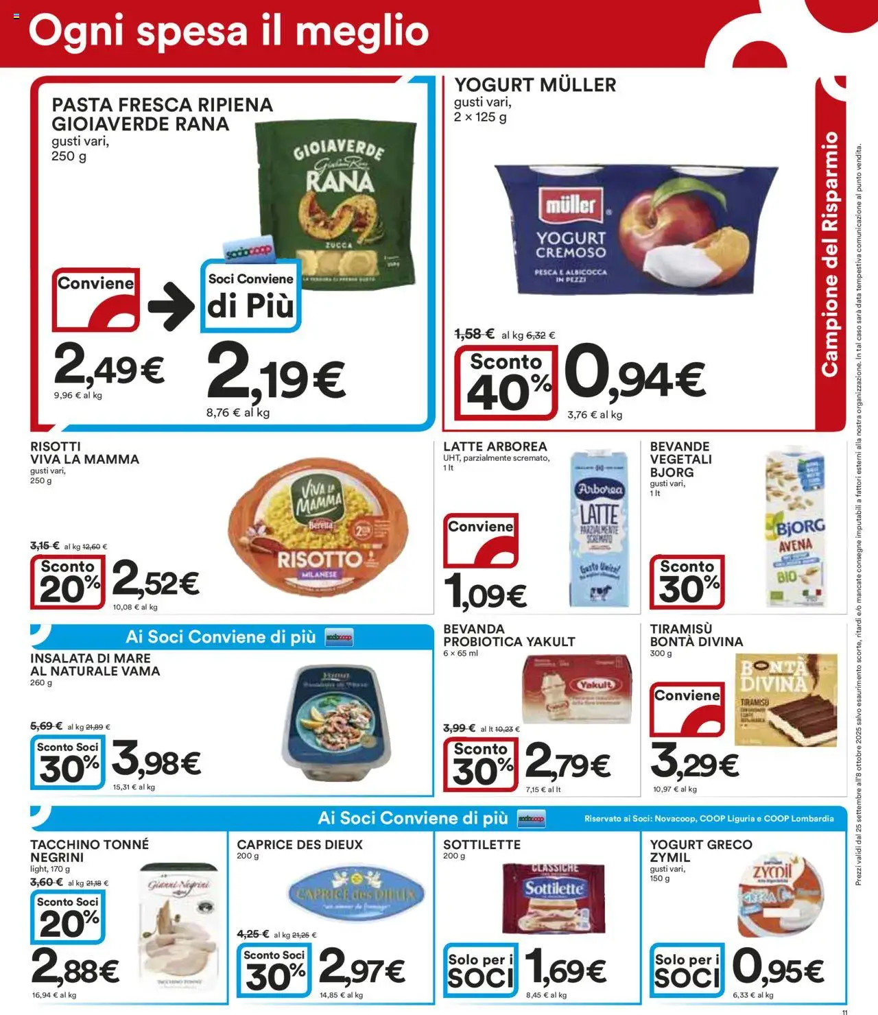 Volantino Ipercoop del 25.09.2025 | Pagina: 11 | Prodotti: Yogurt, Tacchino, Latte, Pesca