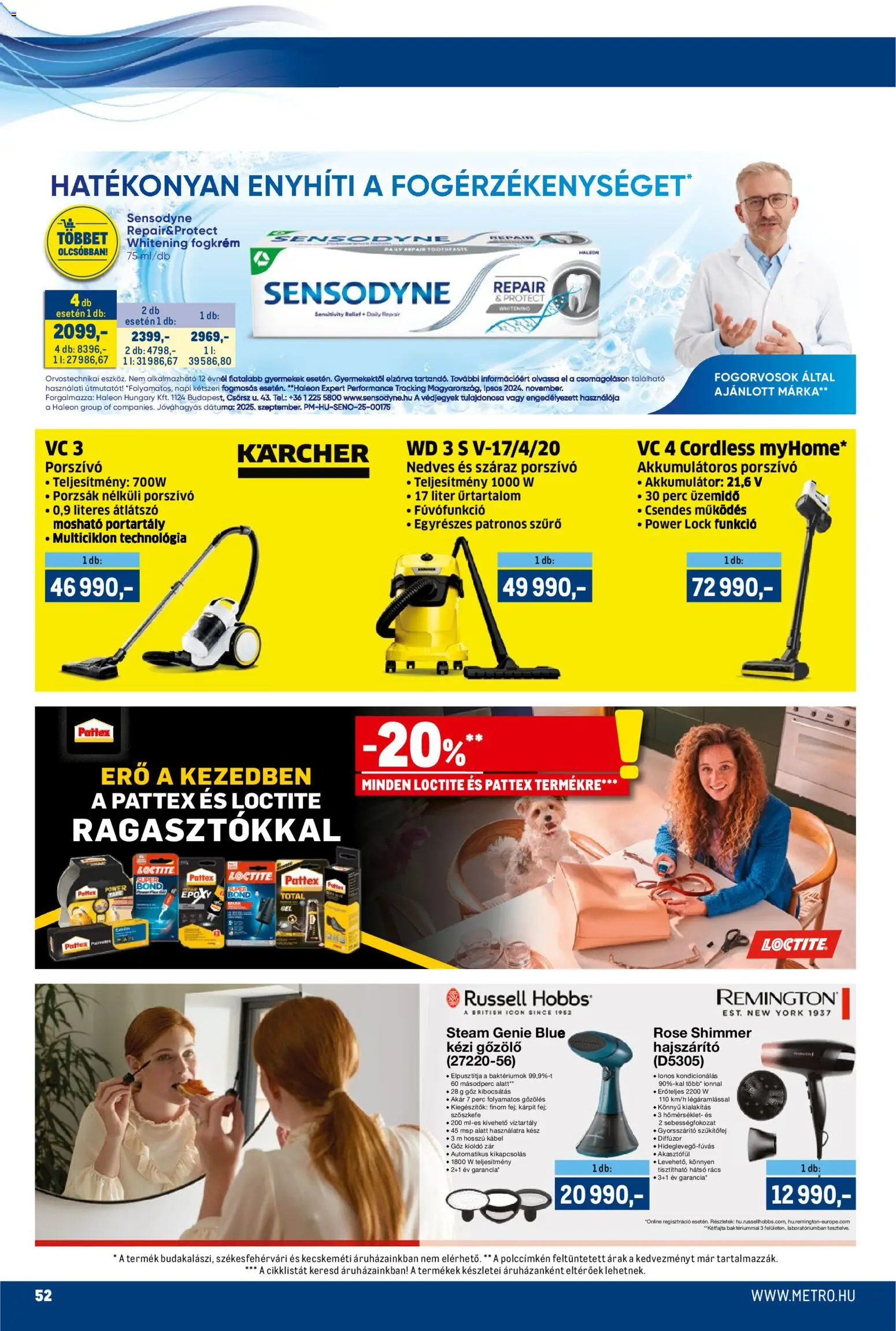 Metro akciós ujság - amely érvényes a következő dátumtól: 15.11.2025 | Oldal: 52 | Termékek: Kábel, Kézi gőzölő, Diffúzor, Fogkrém