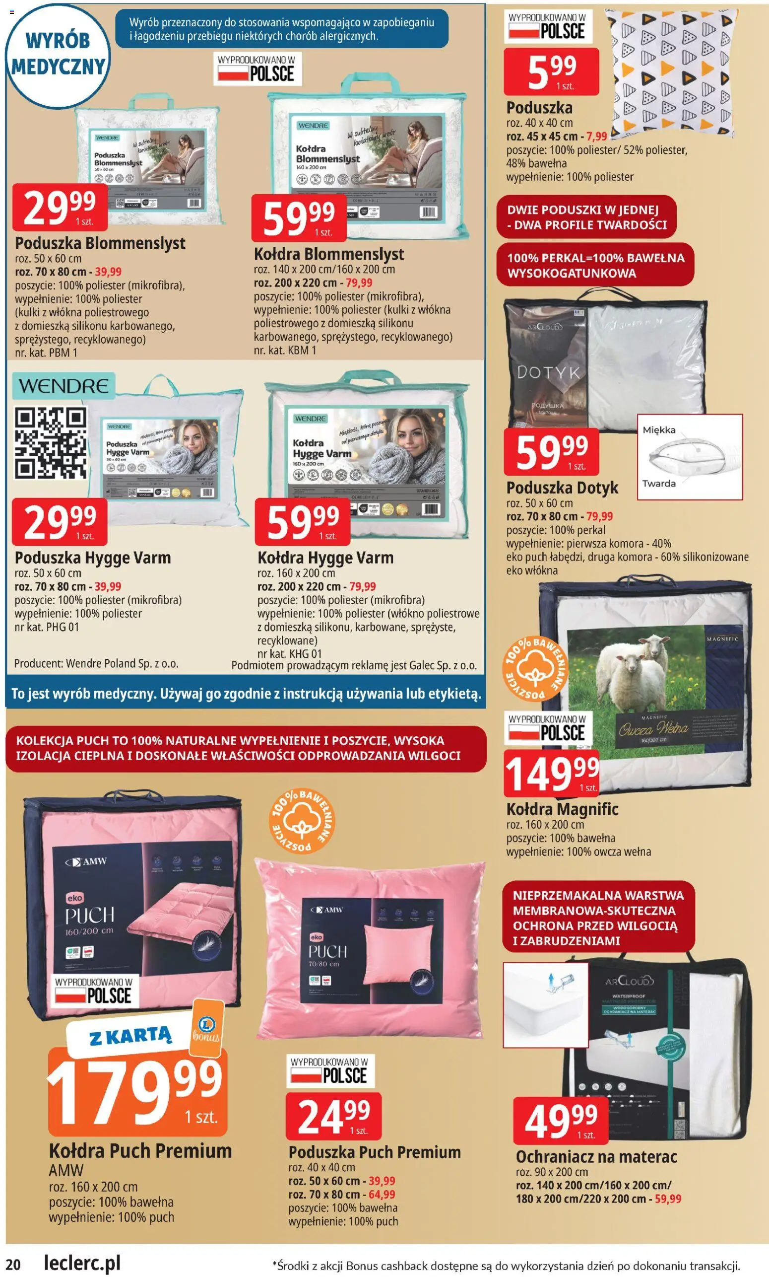E.Leclerc Gazetka - Elbląg od 12.11.2025 | Strona: 20 | Produkty: Karta, Materac, Poduszka, Kołdra