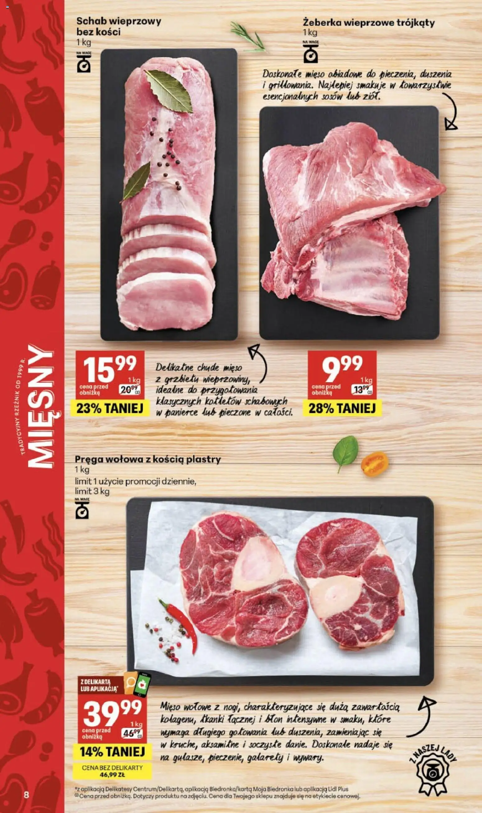 Delikatesy Centrum gazetka - Sklepy Własne od 12.03.2026 | Strona: 8 | Produkty: Schab, Mięso, Schab wieprzowy, Delikatesy