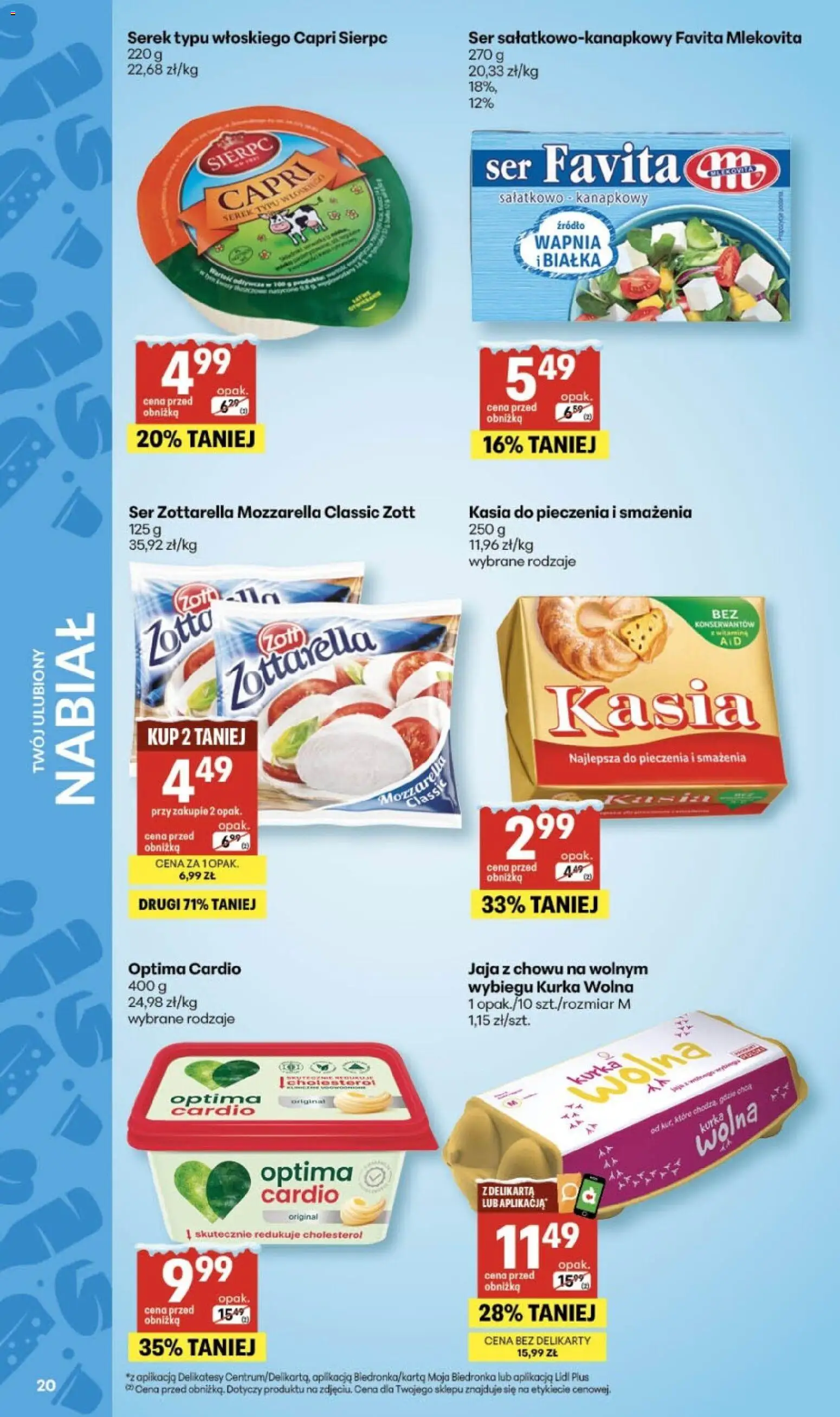 Delikatesy Centrum Gazetka od 15.01.2026 | Strona: 20 | Produkty: Serek, Optima cardio, Ser, Mozzarella