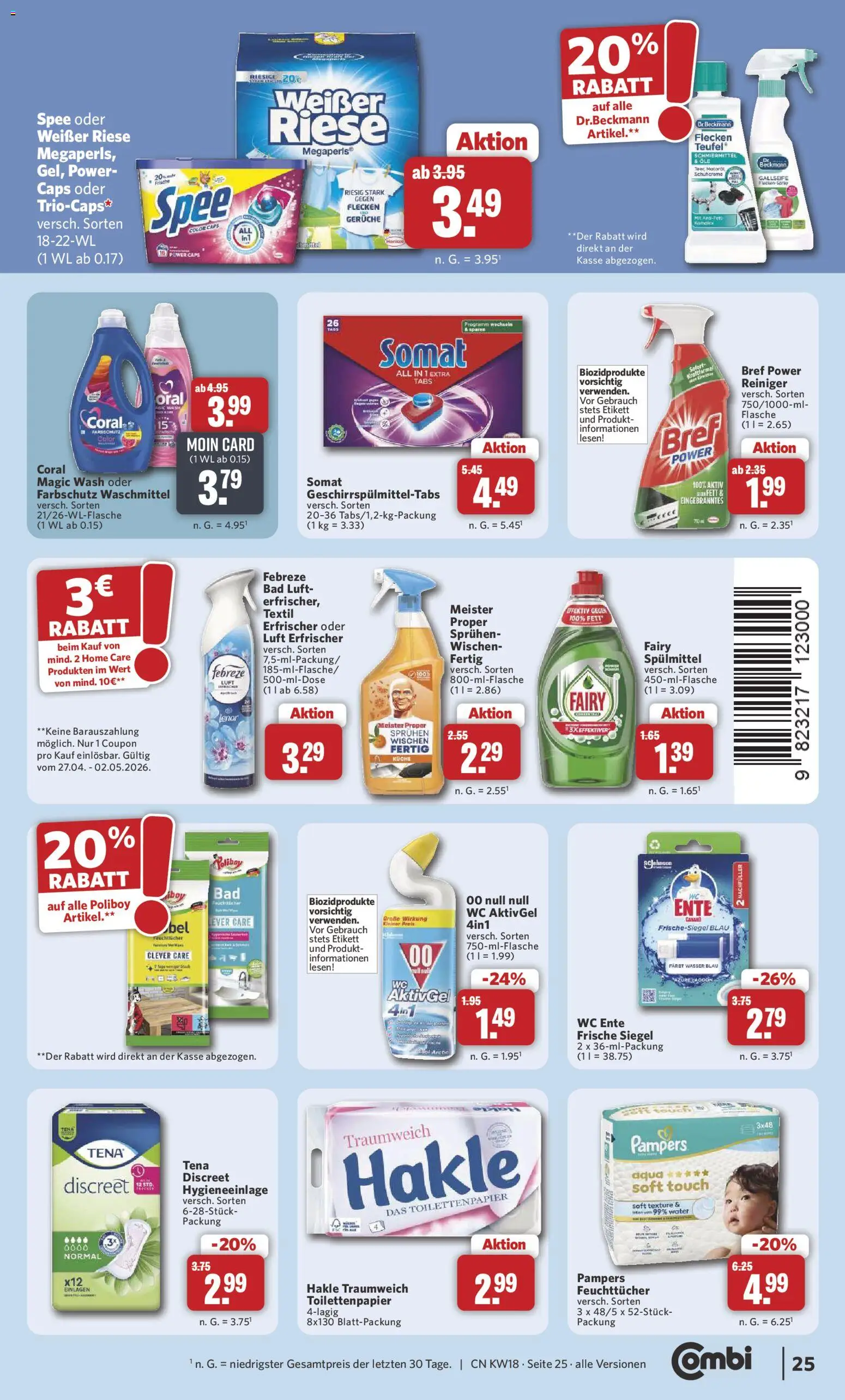 Combi Prospekt 	 – gültig ab 27.04.2026 | Seite: 26 | Produkte: Lenor, Spee, Wasser, Toilettenpapier