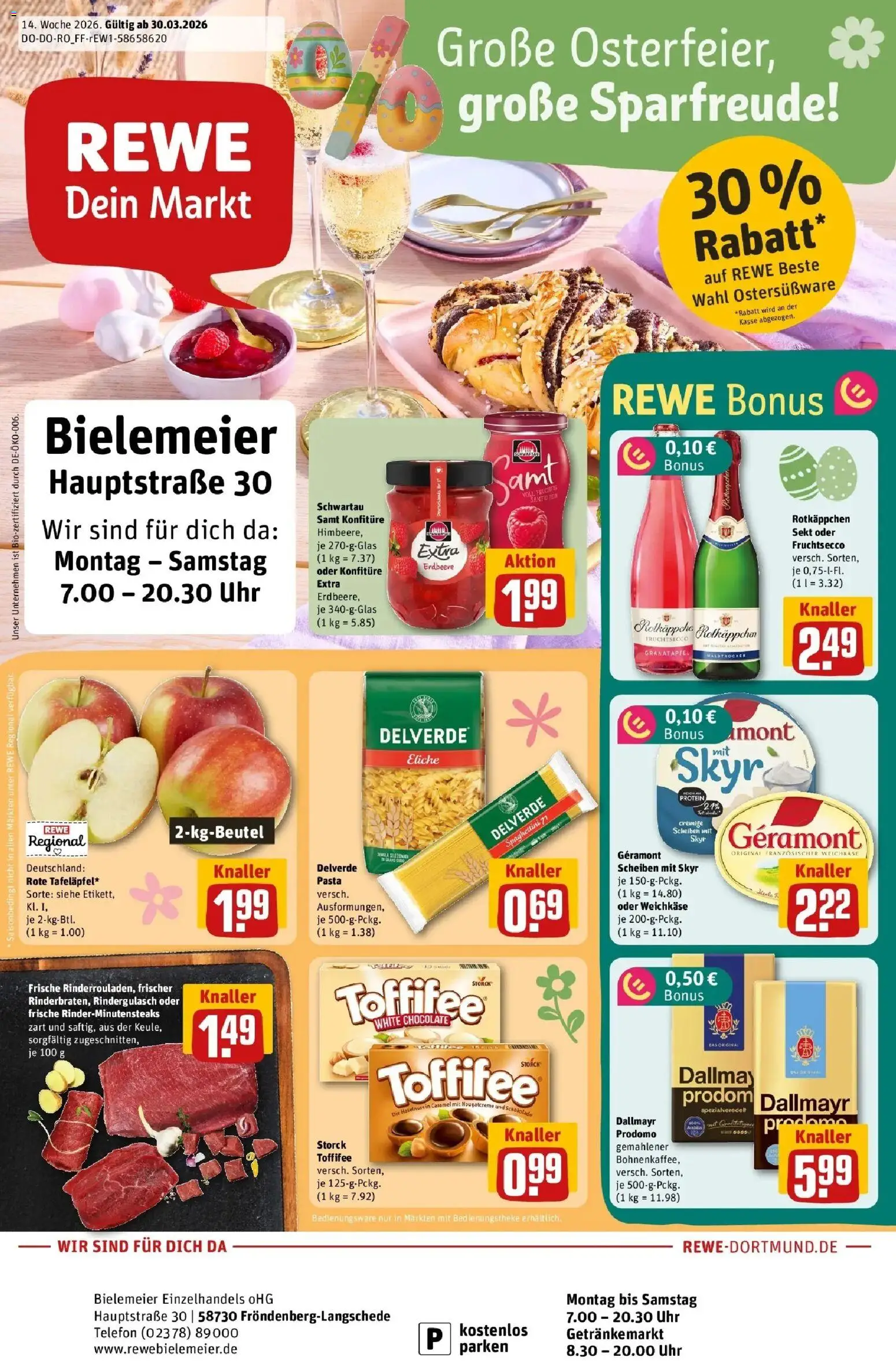Rewe Prospekt Fröndenberg	 – gültig ab 30.03.2026 | Seite: 1 | Produkte: Rotkappchen sekt, Schwartau samt, Skyr, Fruchtsecco