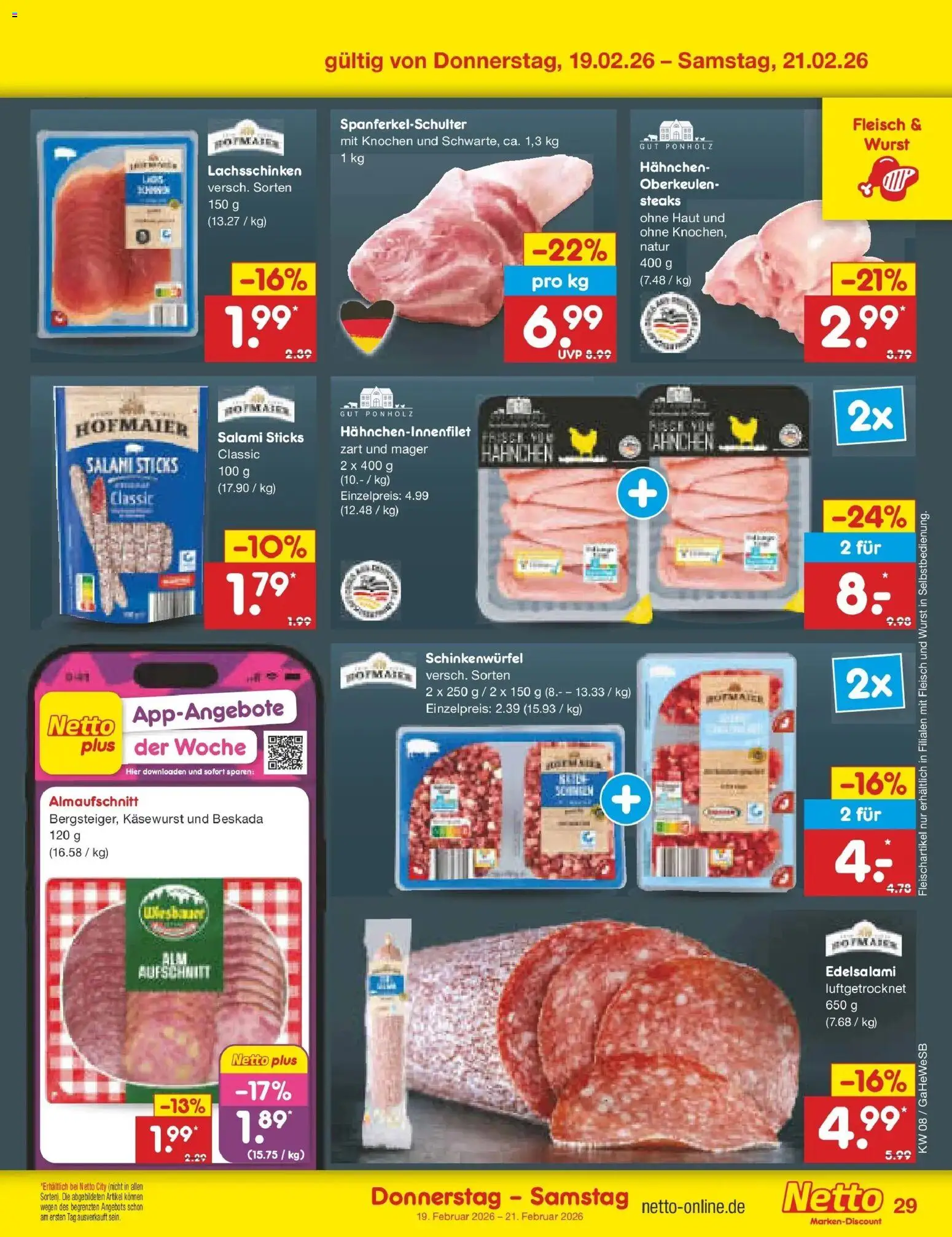 Netto Marken-Discount - Netto: Wochenangebote – gültig ab 16.02.2026 | Seite: 43 | Produkte: Hahnchen, Wurst, Salami, Fleisch