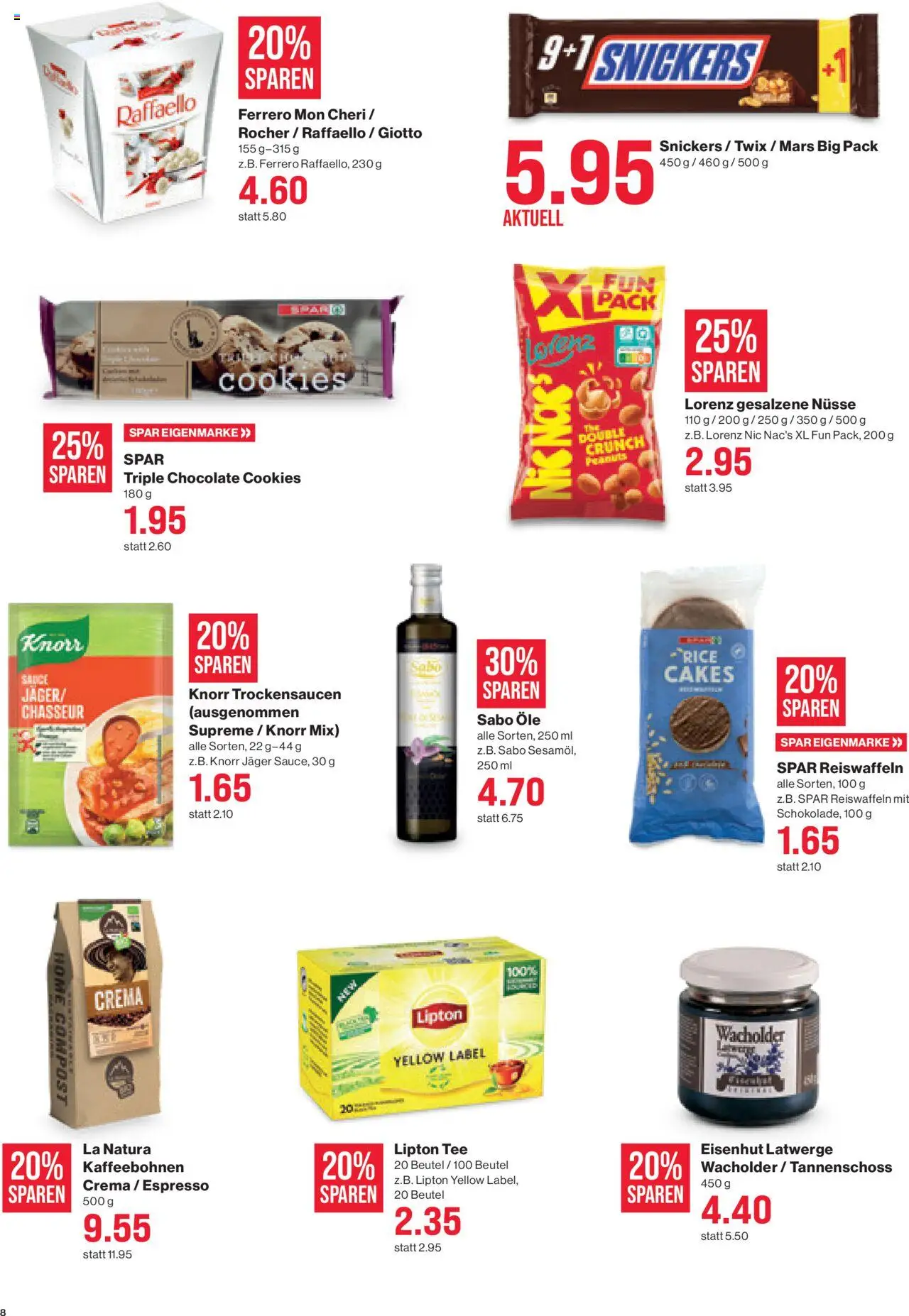 SPAR Aktionen – gültig ab 23.10.2025 | Seite: 8 | Produkte: Snickers, Mars, Tee, Nüsse