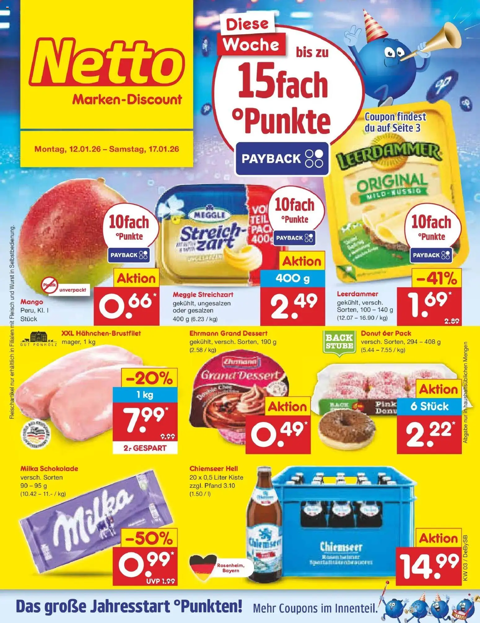 Netto Marken-Discount prospekt Thierhaupten	 – gültig ab 12.01.2026 | Seite: 1 | Produkte: Schokolade, Milka schokolade, Leerdammer, Fleisch