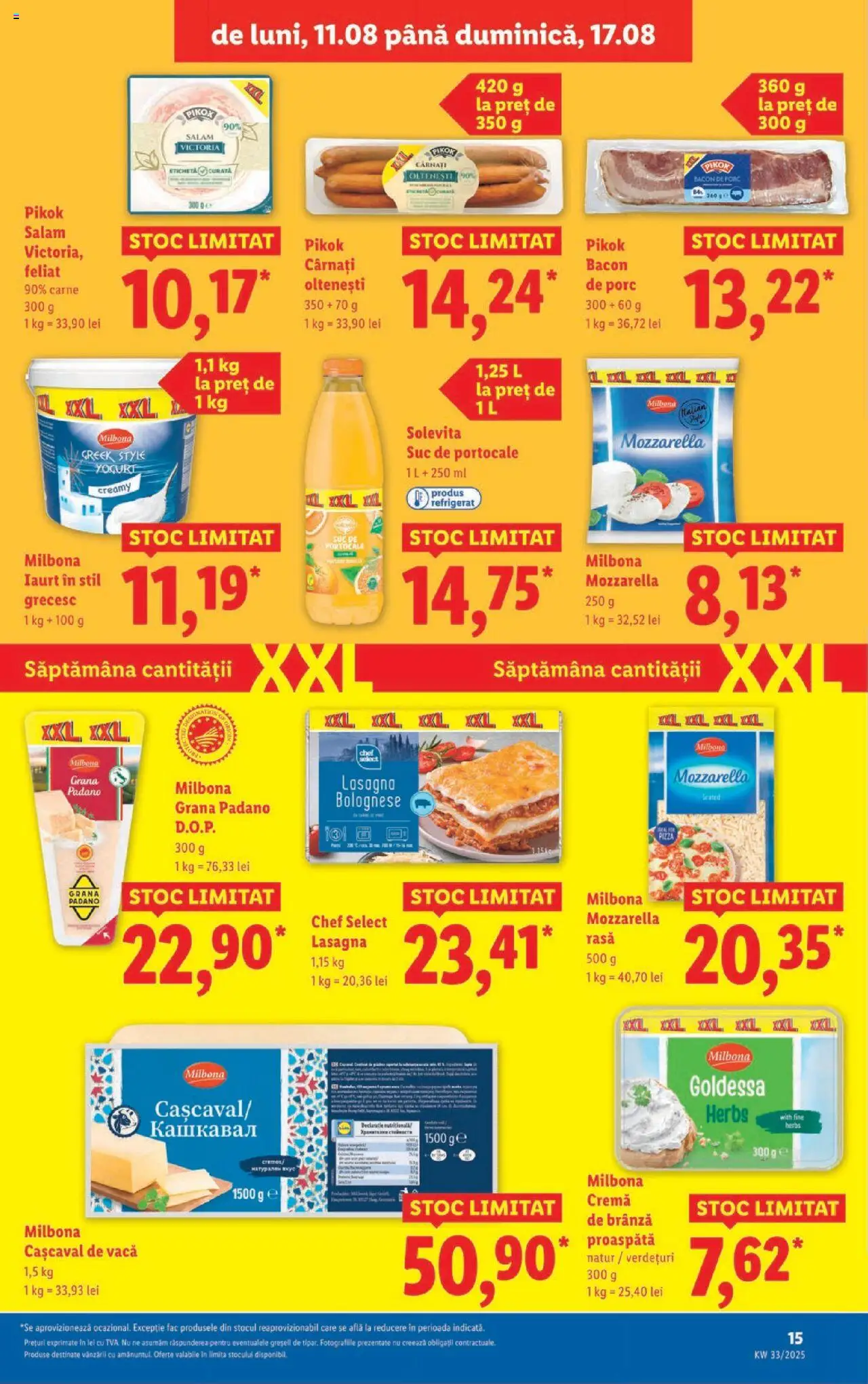 Catalog Lidl – valabil de la 11.08.2025 | Pagină: 15 | Produse: Cașcaval, Bacon, Cremă, Pizza
