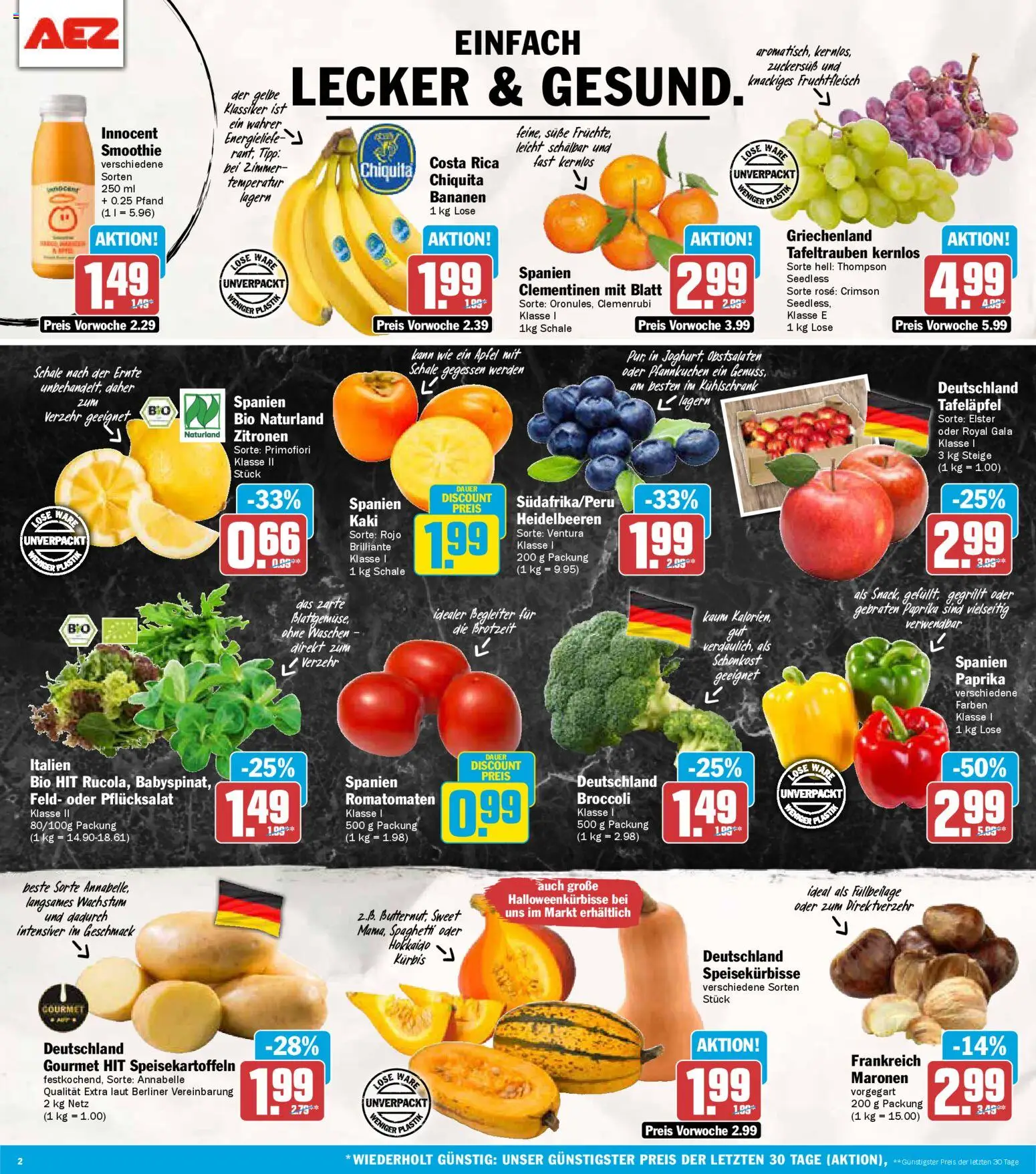 AEZ Prospekt 	 – gültig ab 27.10.2025 | Seite: 2 | Produkte: Kühlschrank, Äpfel, Bananen, Kürbis