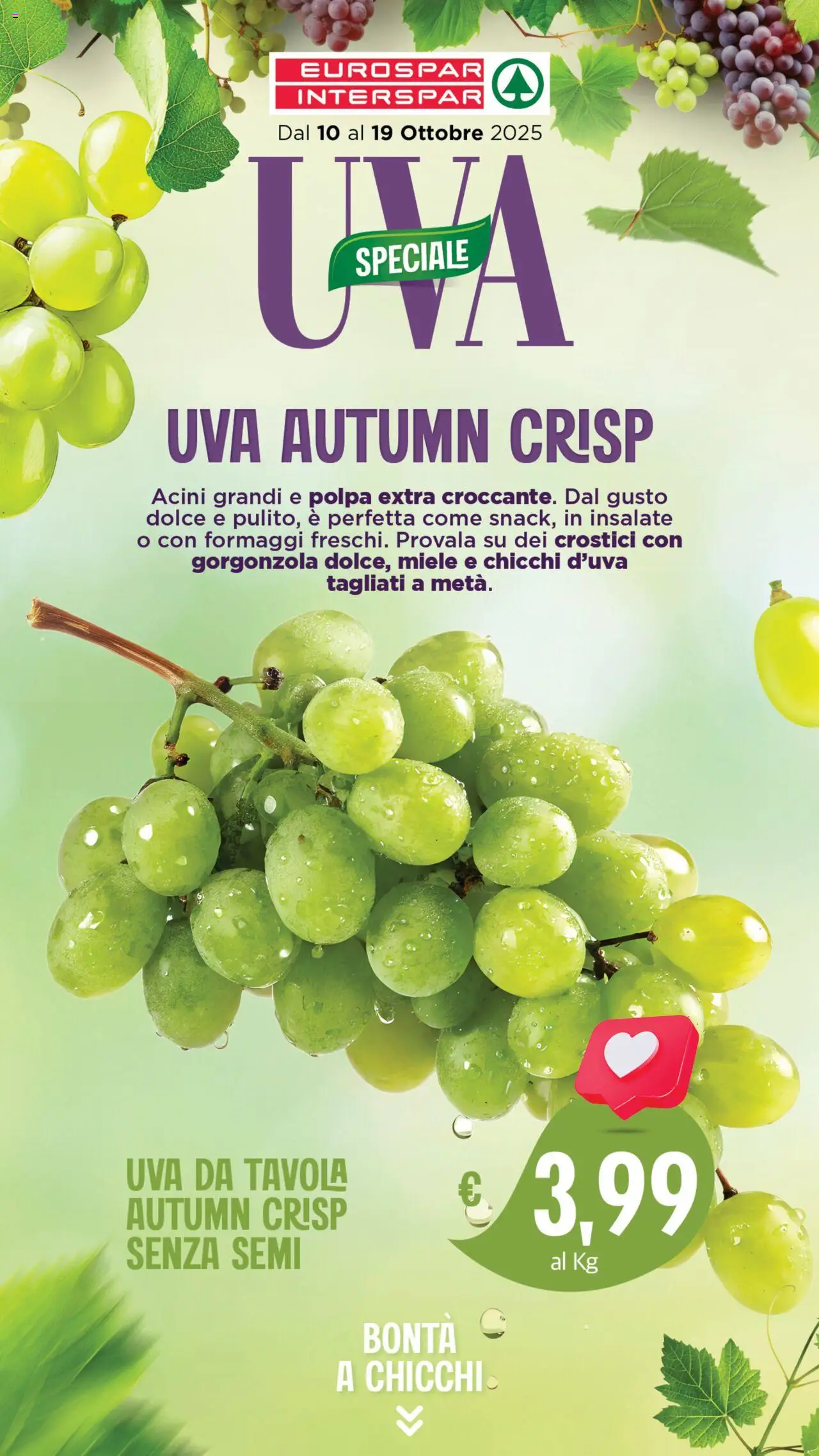 Volantino Interspar del 10.10.2025 | Pagina: 3 | Prodotti: Uva, Miele, Gorgonzola