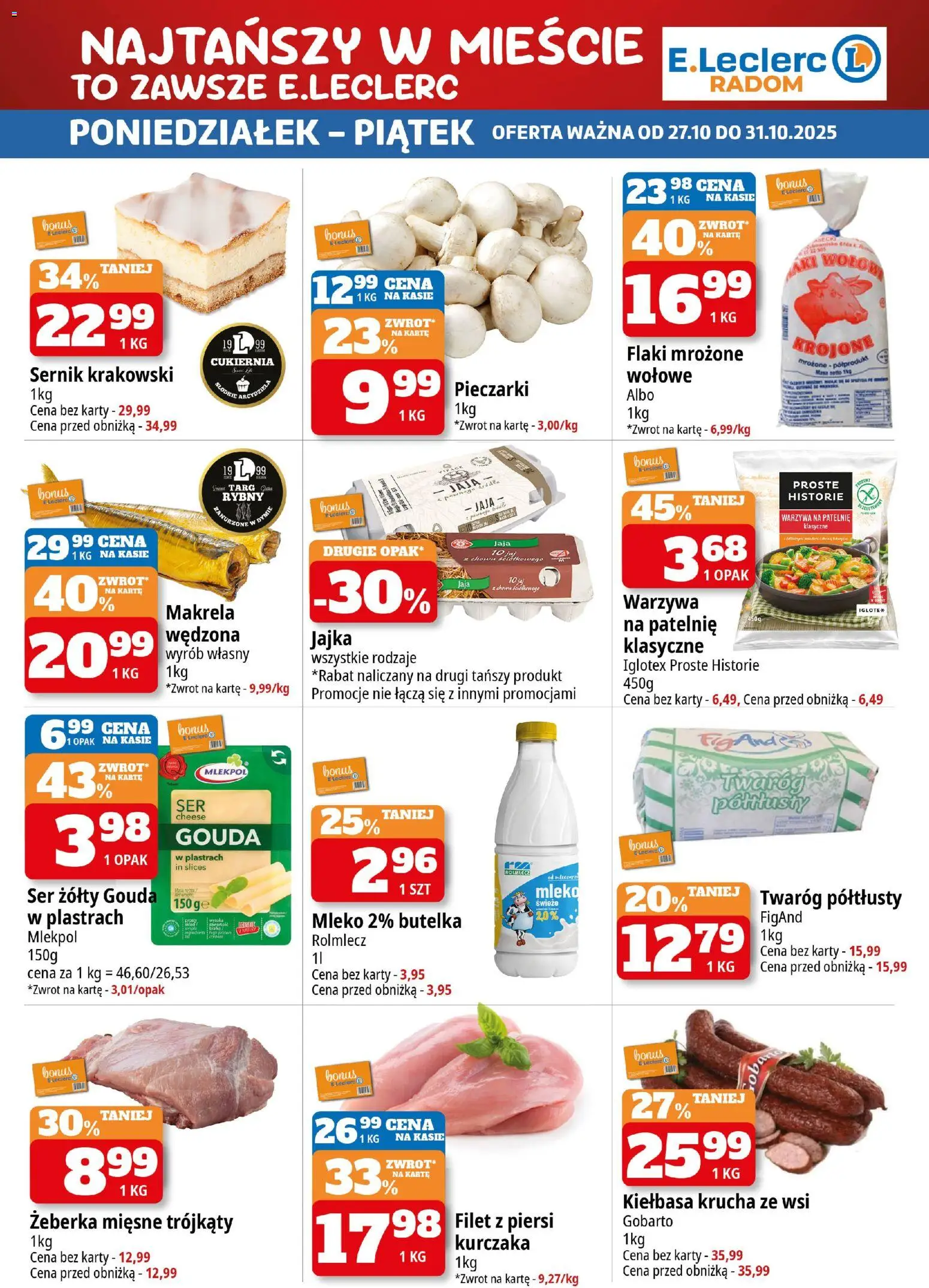 E.Leclerc Gazetka - Radom od 27.10.2025 | Strona: 2 | Produkty: Ser żółty, Warzywa na patelnie, Jajka, Twaróg