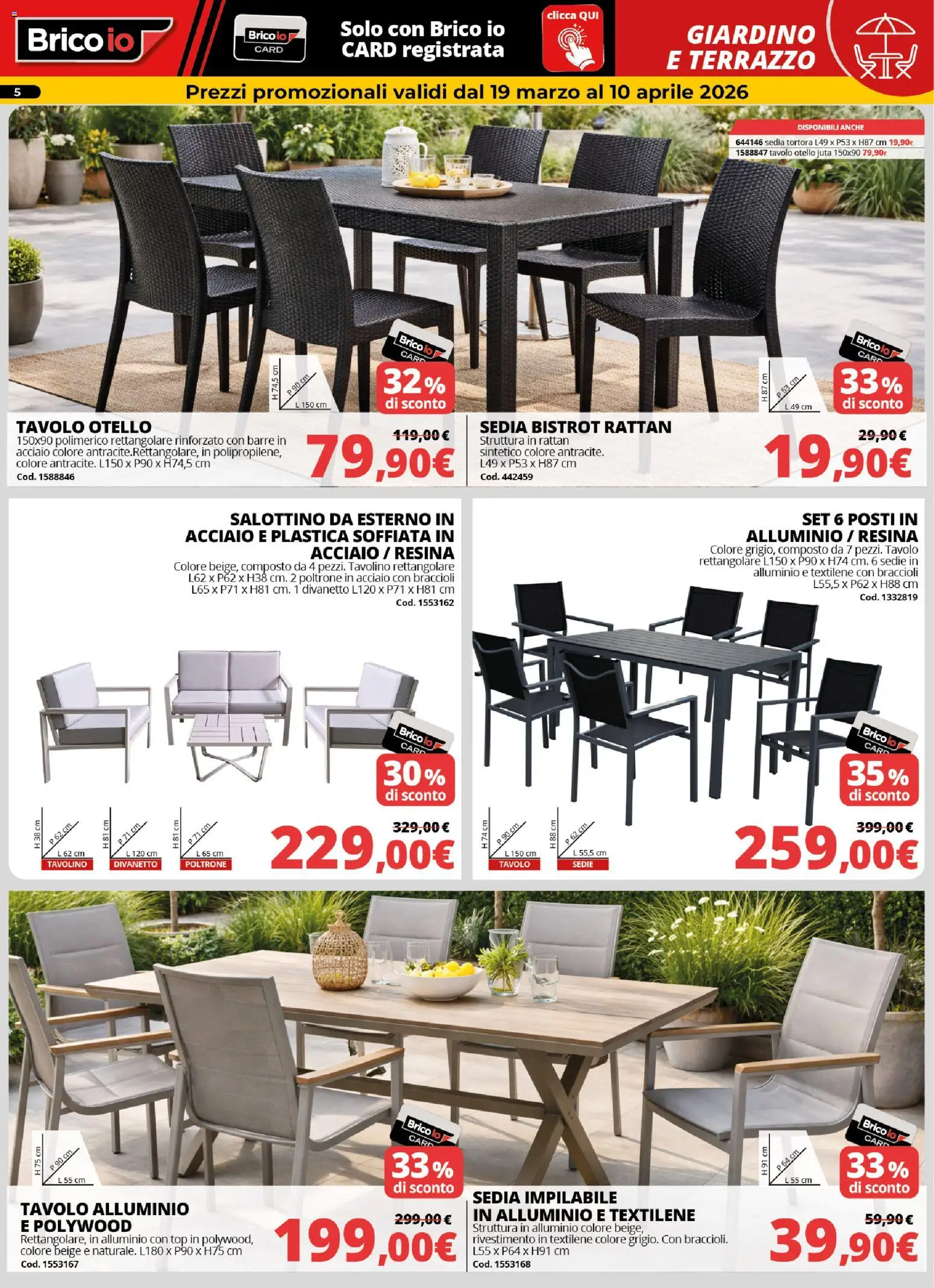 Volantino Brico io del 19.03.2026 | Pagina: 5 | Prodotti: Tavolino, Top, Alluminio, Tavolo
