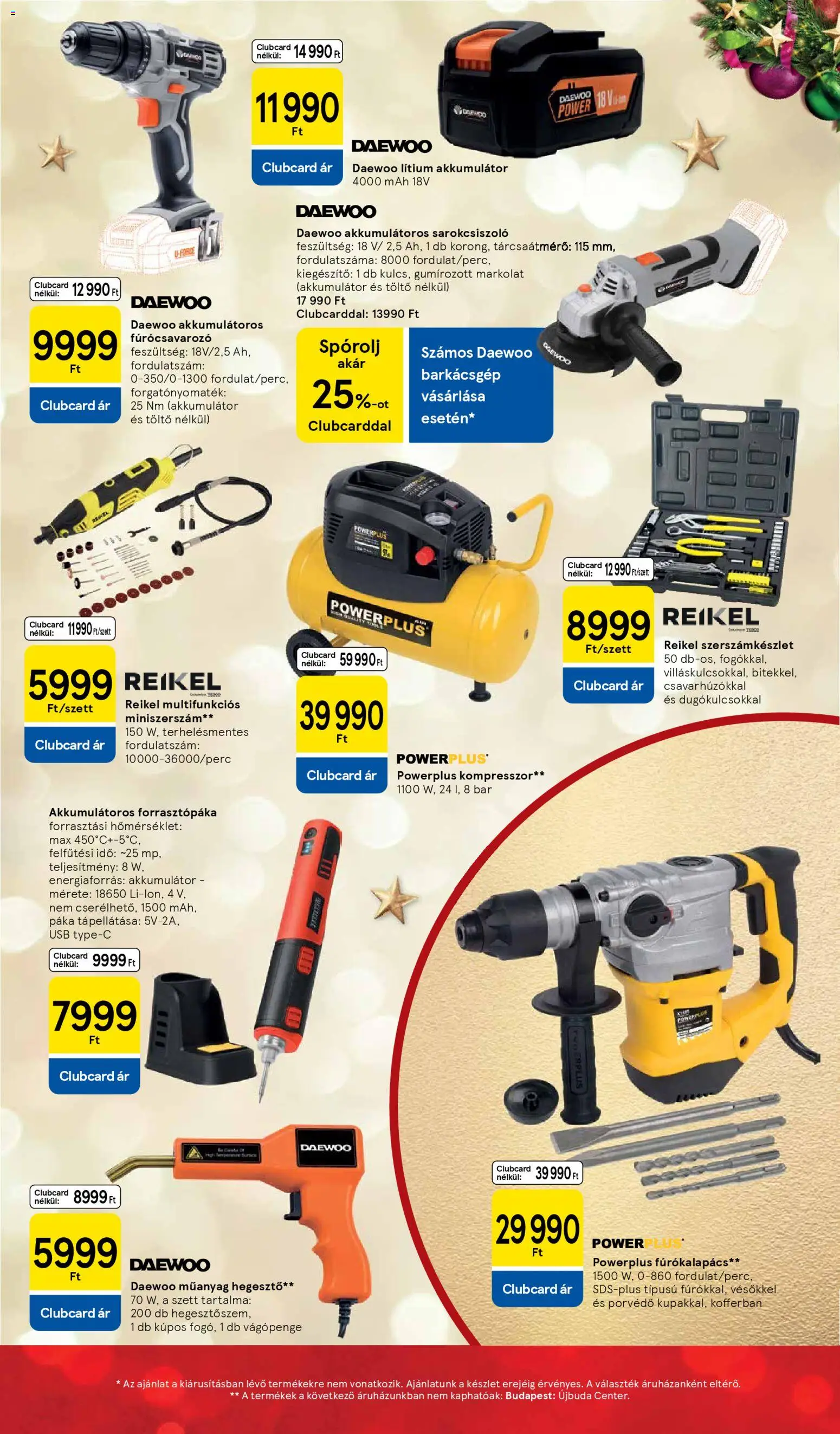 Tesco akciós ujság - amely érvényes a következő dátumtól: 26.11.2025 | Oldal: 51 | Termékek: Fúrókalapács, Kompresszor, Akkumulátor, Töltő