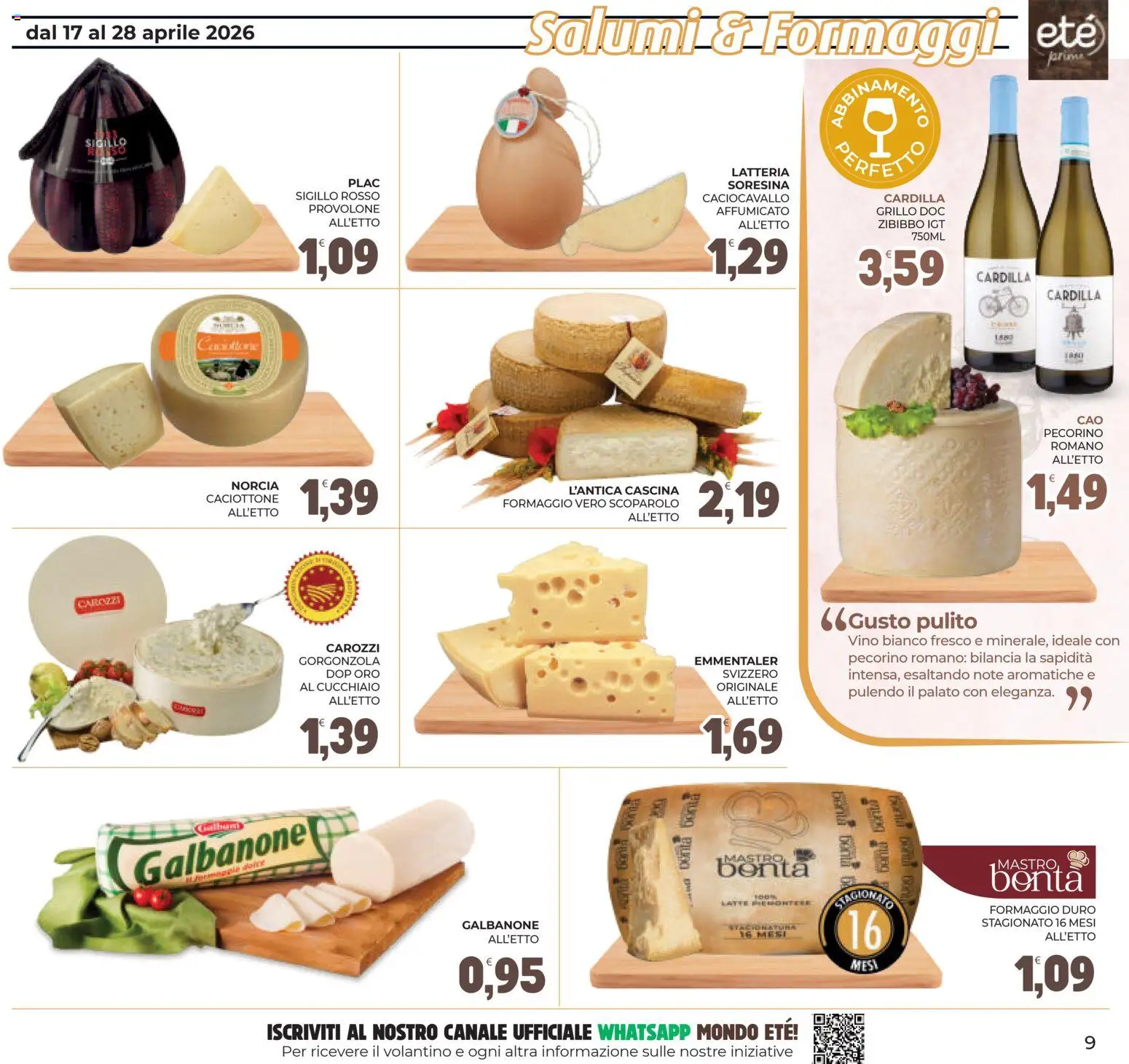 Volantino Eté del 17.04.2026 | Pagina: 9 | Prodotti: Provolone, Vino, Bilancia, Pecorino Romano