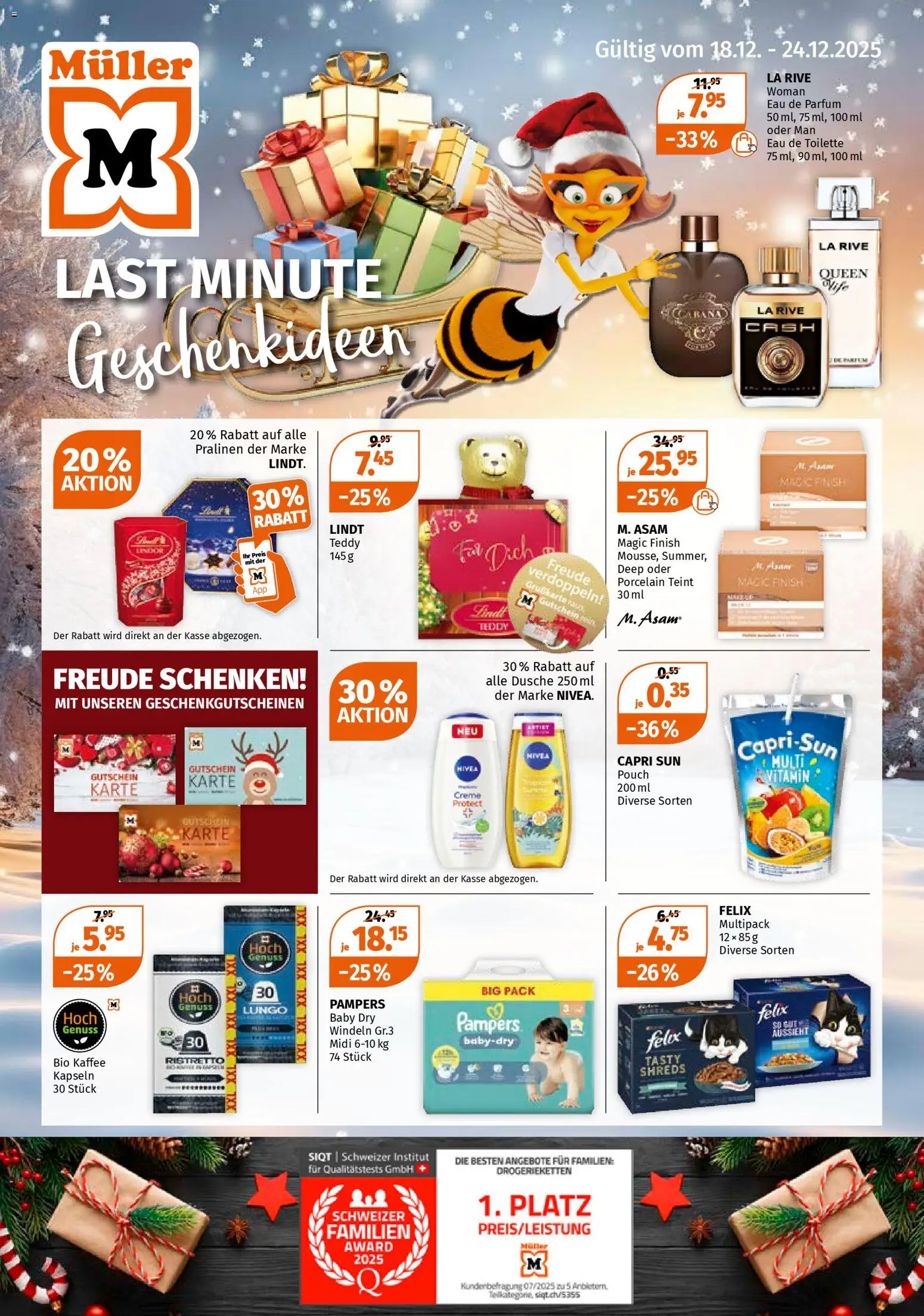 Müller Aktionen – gültig ab 18.12.2025 | Seite: 1 | Produkte: Eau de Parfum, Parfüm, Pampers, Creme