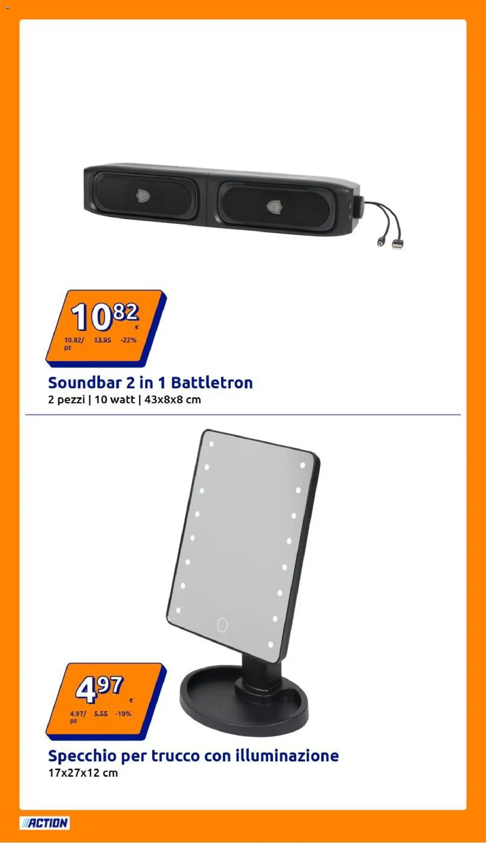 Volantino Action del 17.12.2025 | Pagina: 12 | Prodotti: Soundbar, Specchio, Trucco