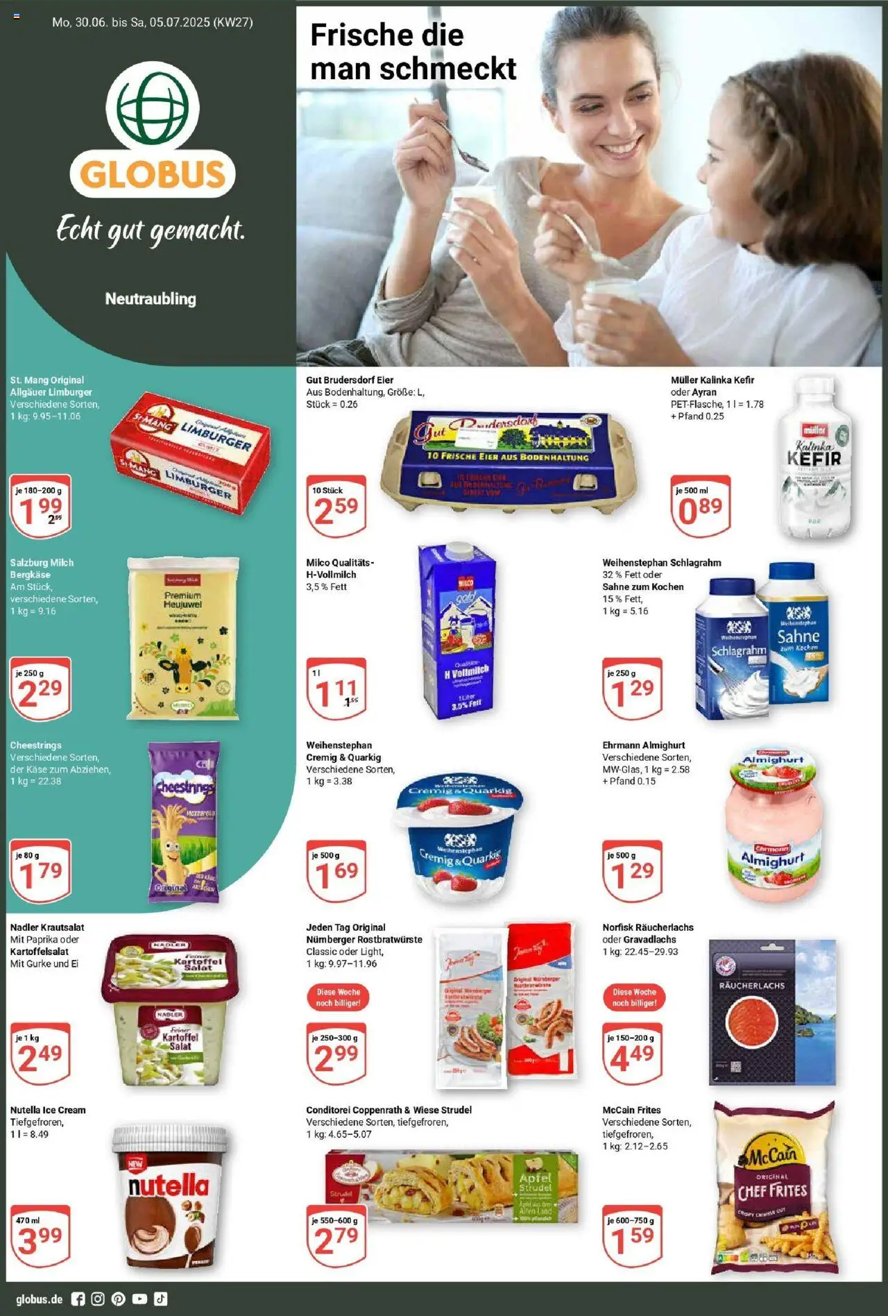 Globus prospekt Neutraubling	 - gültig ab dem 29.06.2025 | Seite: 1 | Produkte: Milch, Käse, Äpfel, Paprika