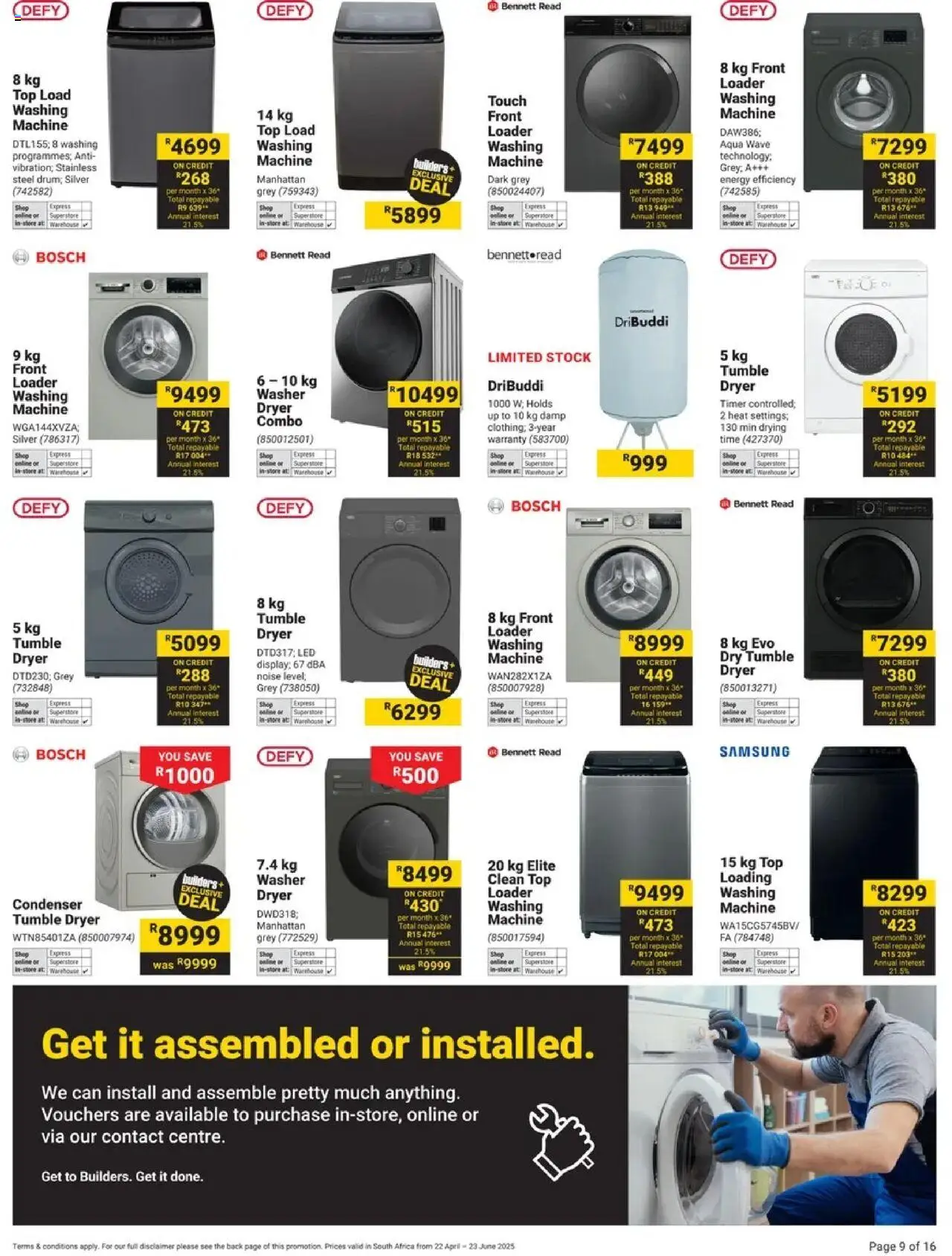 Builders Specials │ valid from 22.04.2025 | Page: 9 | Products: Timer, Washing machine, Dryer, Stock