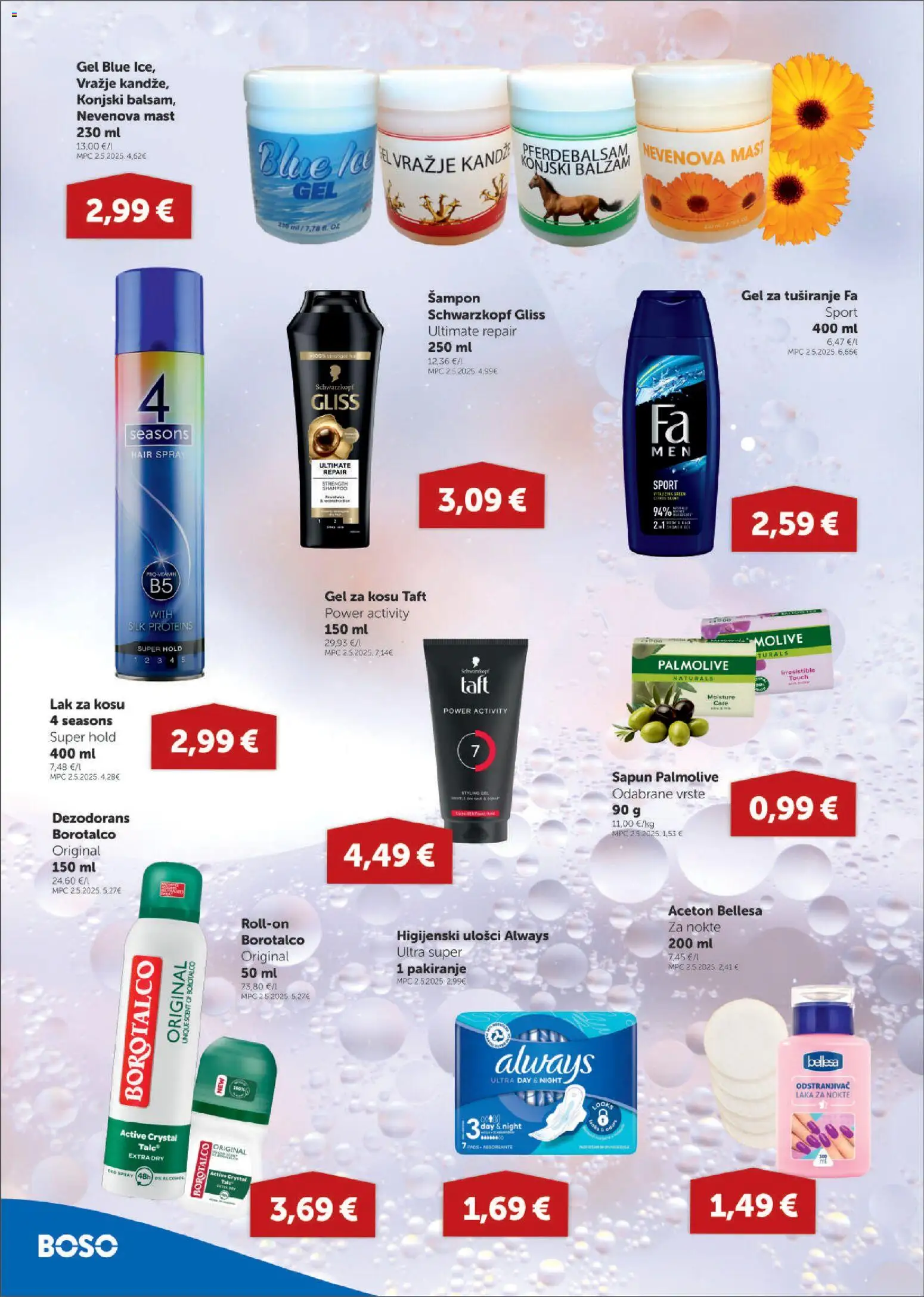 Boso katalog | vrijedi od 12.03.2026 | Stranica: 12 | Proizvodi: Gel za kosu, Odstranjivač laka za nokte, Higijenski ulošci, Gel za tuširanje