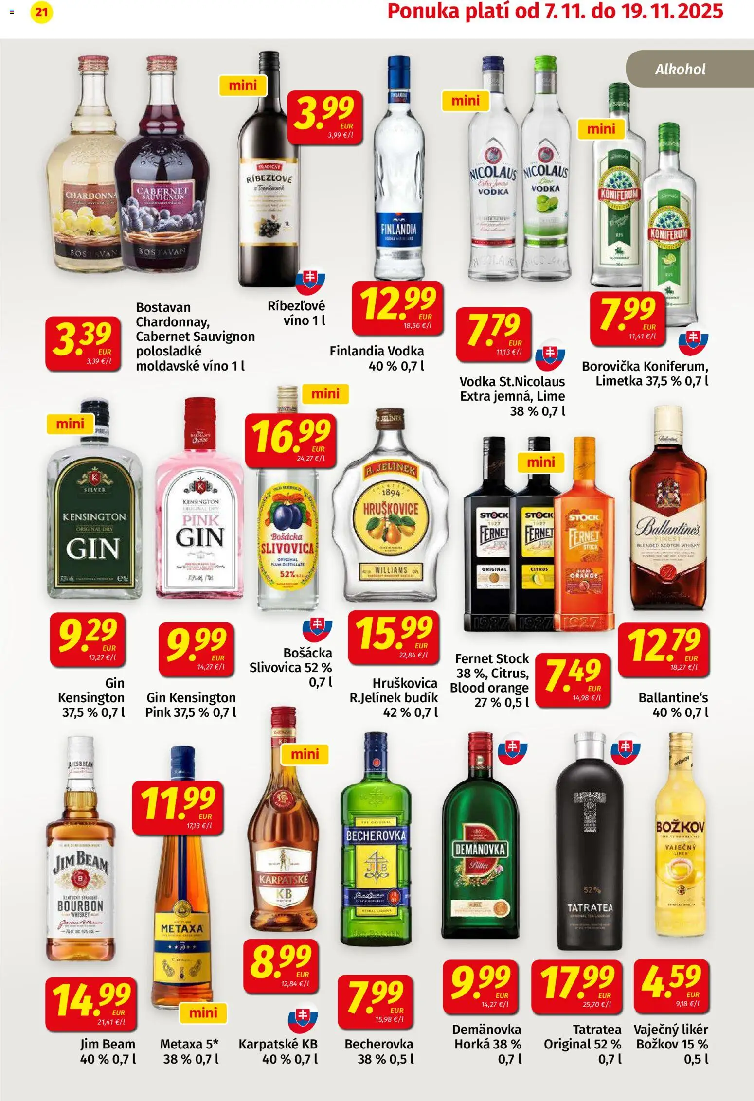 Nové Koruna akcie – leták je platný od 07.11.2025 | Strana: 21 | Produkty: Jim Beam, Bourbon, Slivovica, Vodka