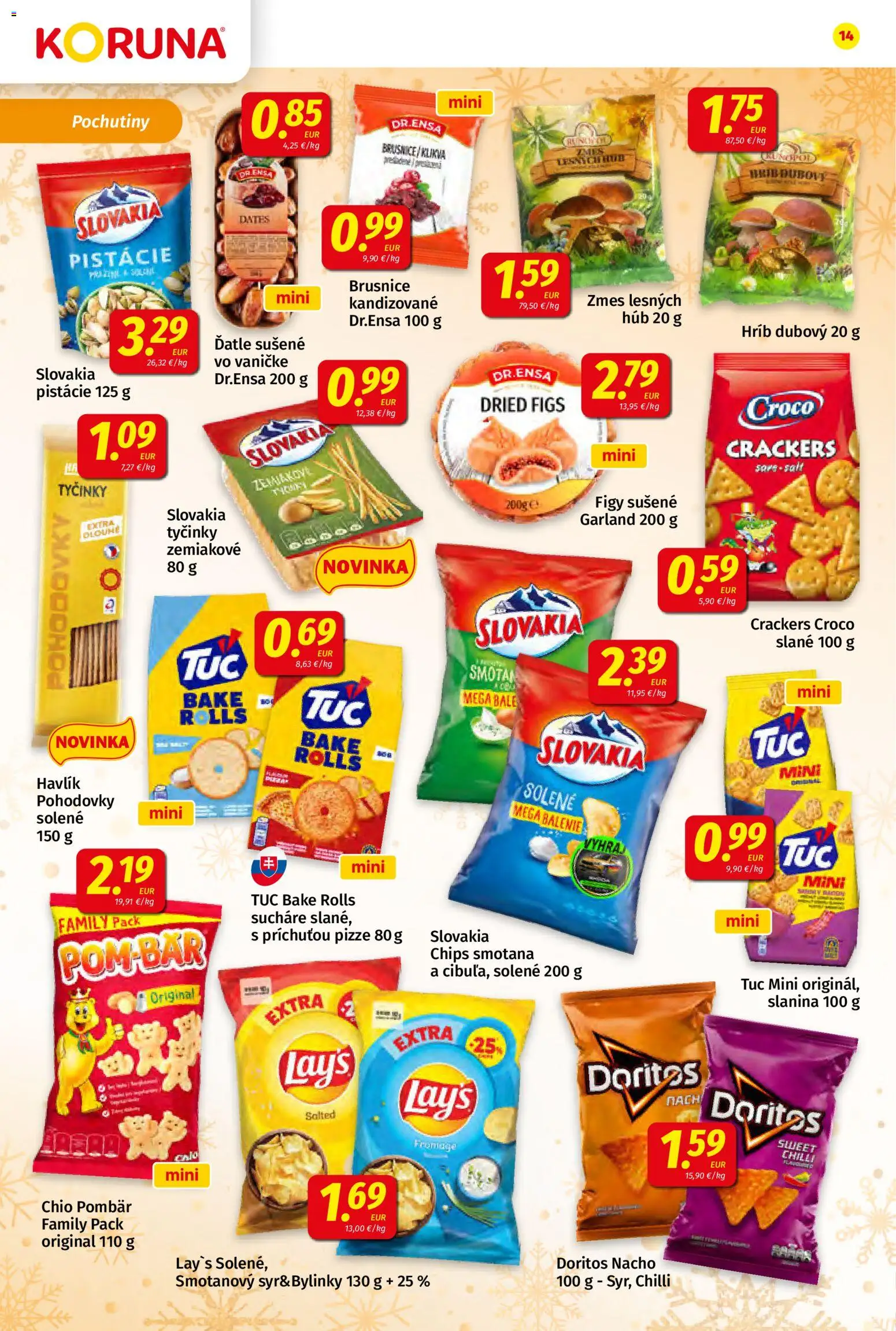 Nové Koruna akcie – leták je platný od 19.12.2025 | Strana: 14 | Produkty: Slanina, Smotana, Chilli, Pistácie