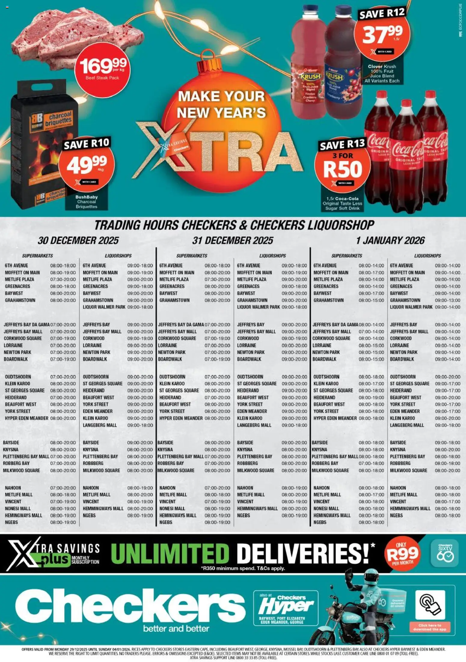 New Checkers catalogue – valid from 29.12.2025 | Page: 1 | Products: Steak, Juice, Beef, Sugar