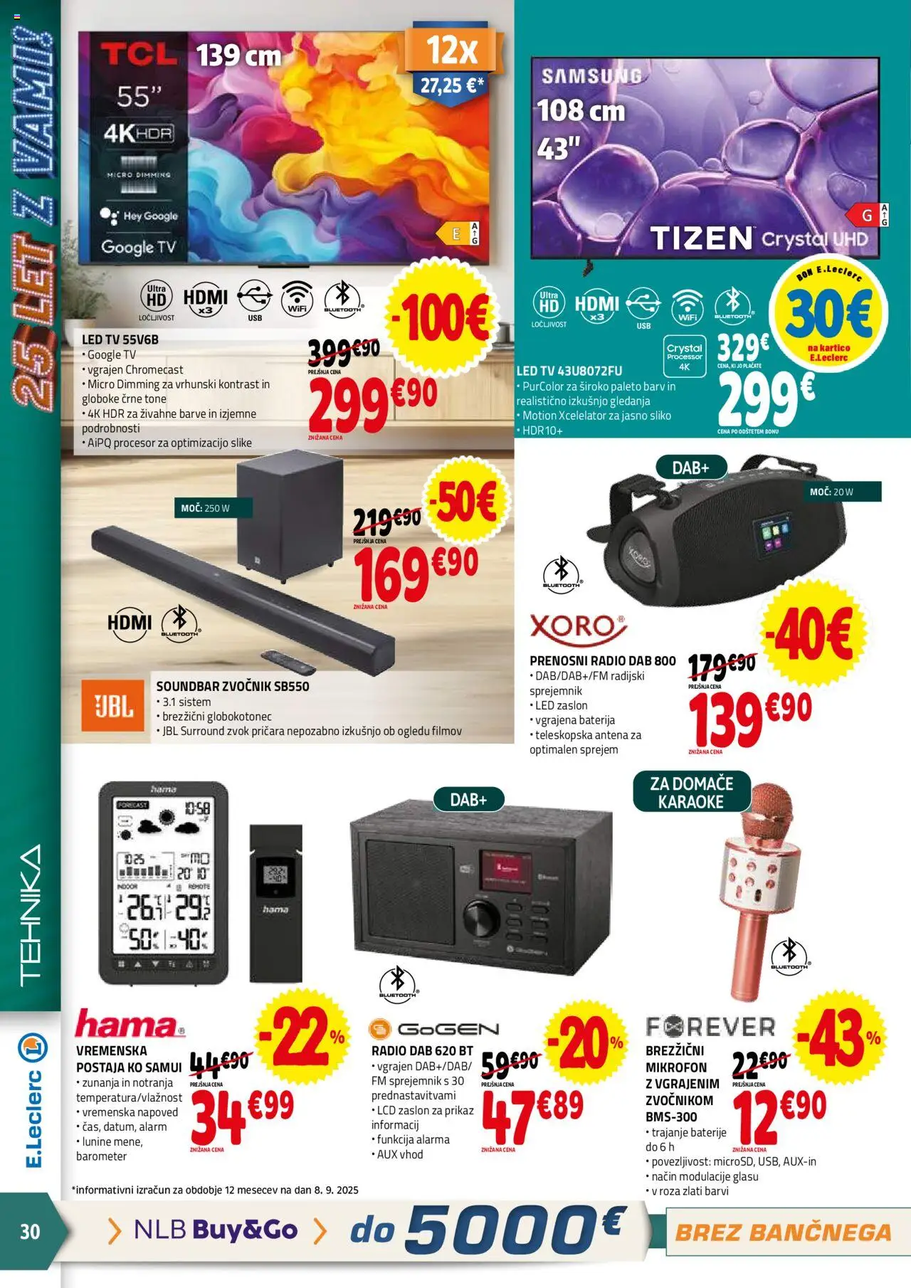 Novi E.leclerc katalog ponudbe – veljaven od 17.09.2025 | Stran: 30 | Izdelki: Radio, Mikrofon, Zvocnik, Led tv