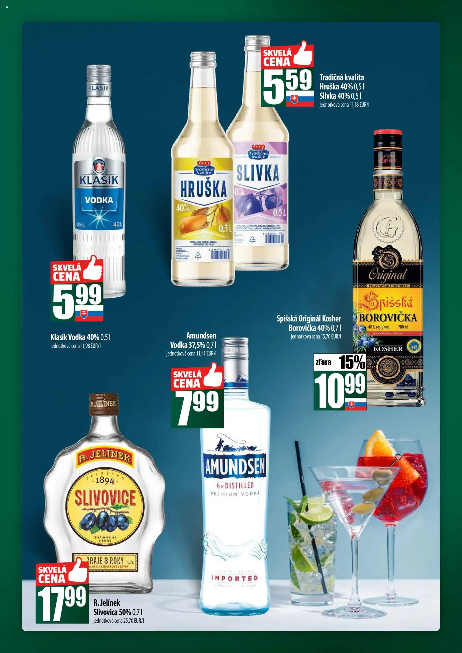 Nové COOP Jednota akcie – leták je platný od 23.10.2025 | Strana: 59 | Produkty: Borovička, Slivovica, Vodka, Destilát