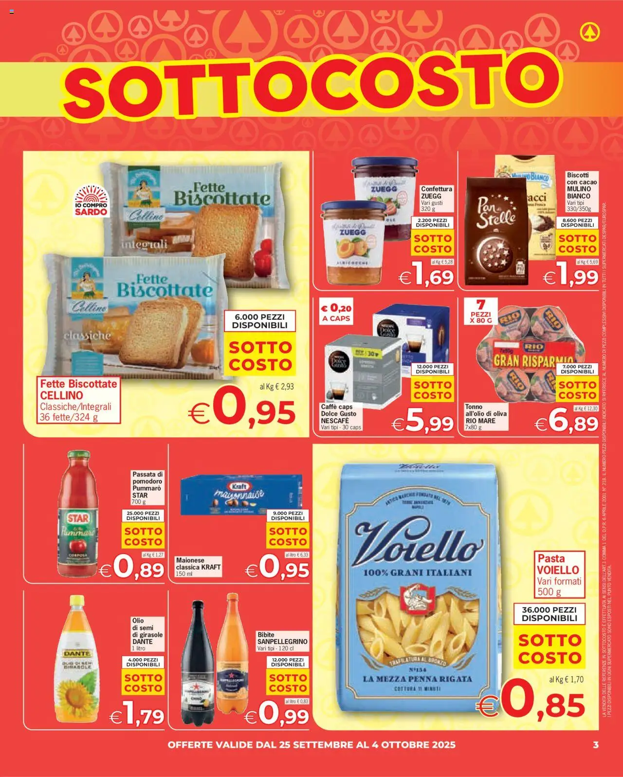 Volantino Eurospar del 25.09.2025 | Pagina: 3 | Prodotti: Caffè, Biscotti, Tonno, Cacao