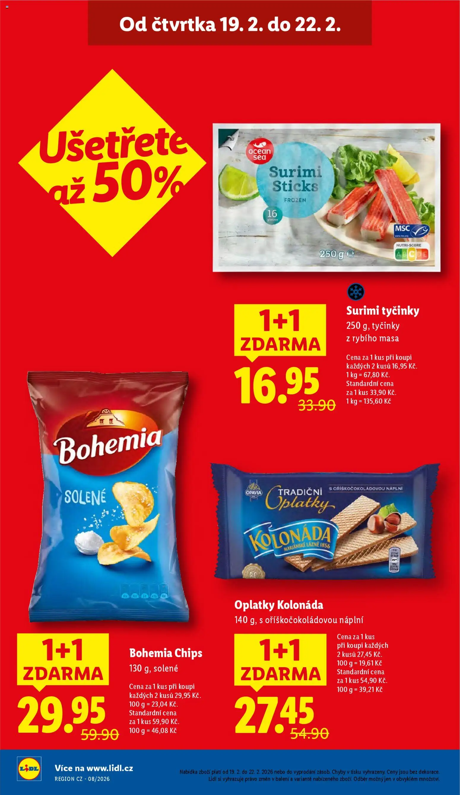 Lidl leták od 19.02.2026 | Strana: 2 | Produkty: Tyčinky, Surimi tyčinky, Surimi, Oplatky