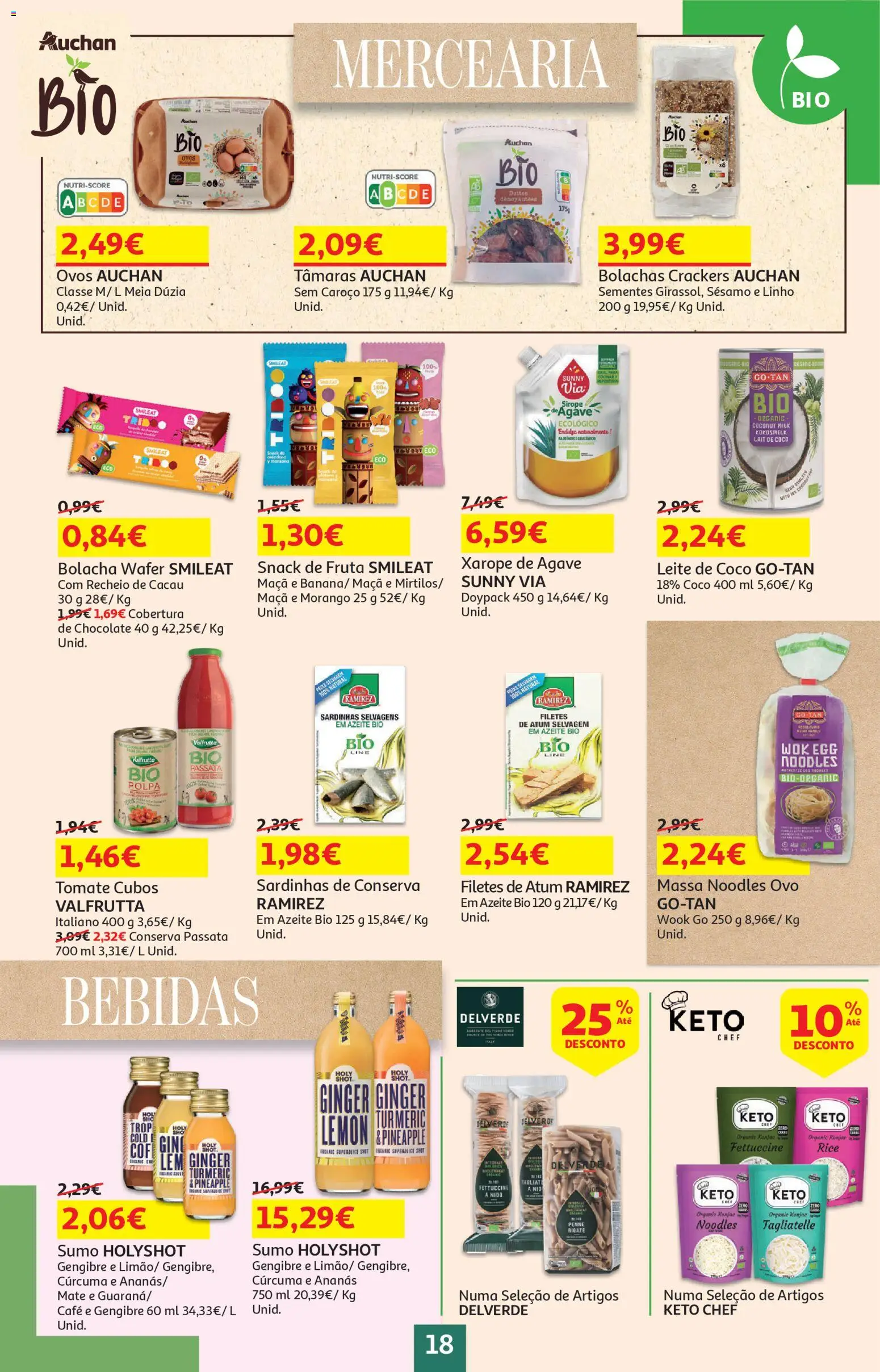 Auchan folheto │ válido de 17.02.2026 | Página: 18 | Produtos: Bolachas, Ovos, Chocolate, Sumo