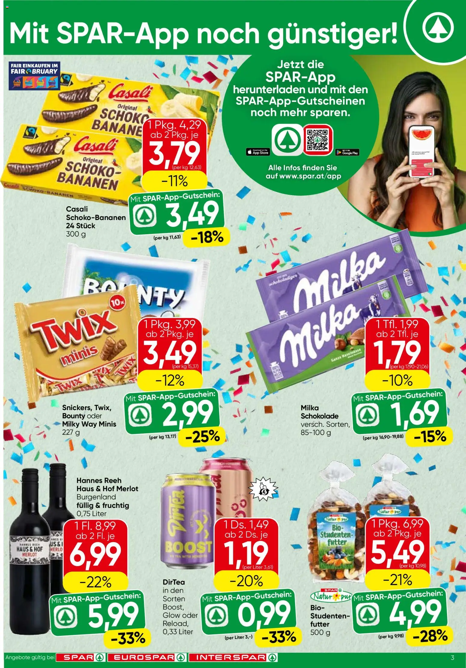 Eurospar Flugblatt gültig ab 12.02.2026 | Seite: 3 | Produkte: Schokolade, Bananen