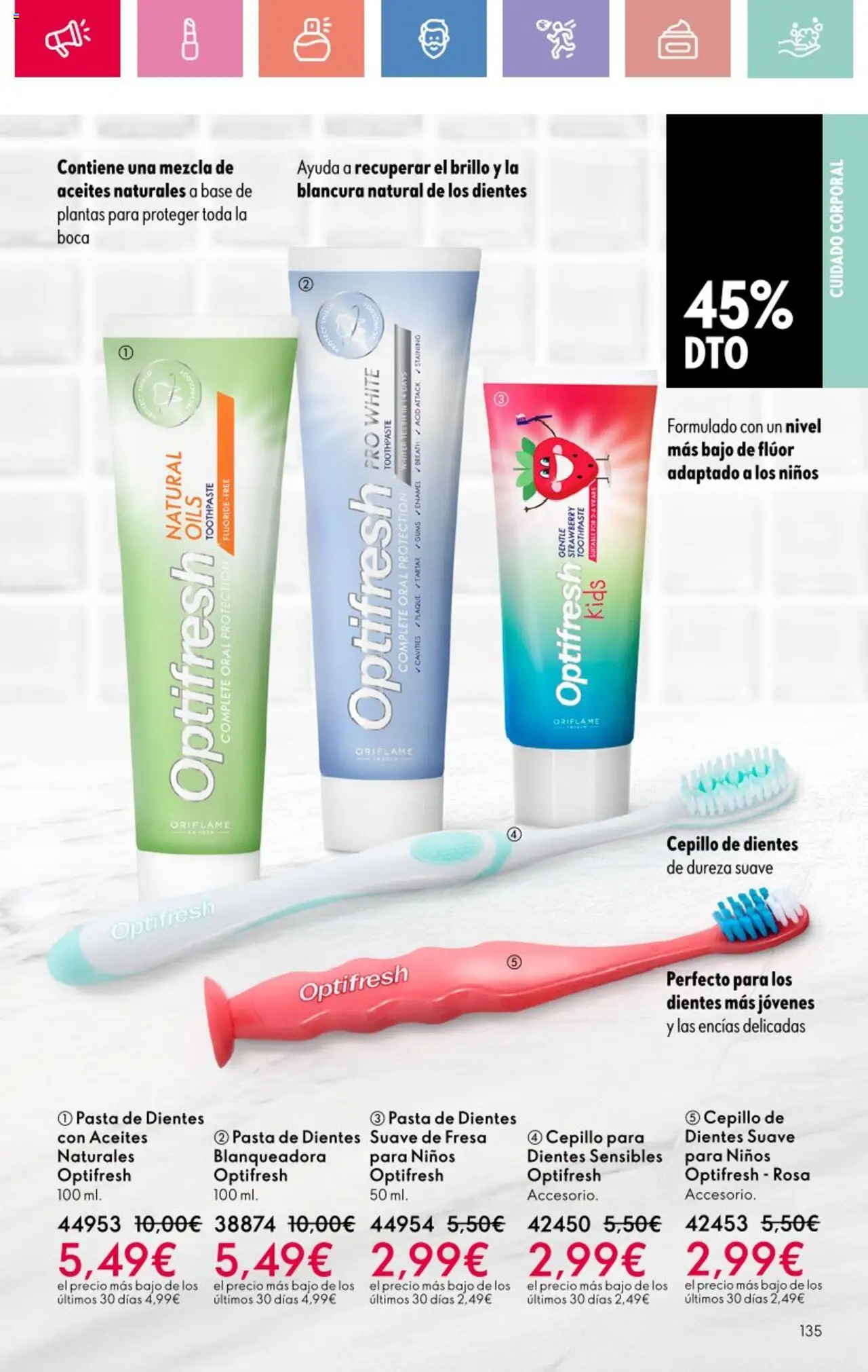 Oriflame - Catálogo Campaña 12 │ válido desde el 24.08.2025 | Página: 135 | Productos: Cepillo, Cepillo de dientes, Pasta, Δαμάσκηνο