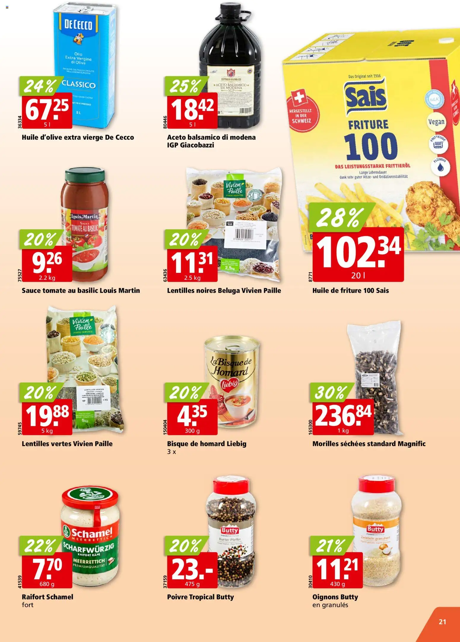 Aligro aktionen Chavannes, Matran, Genève, Sion – gültig ab 09.03.2026 | Seite: 21 | Produkte: Balsamico, Pfeffer, Zwiebeln, Fritteuse