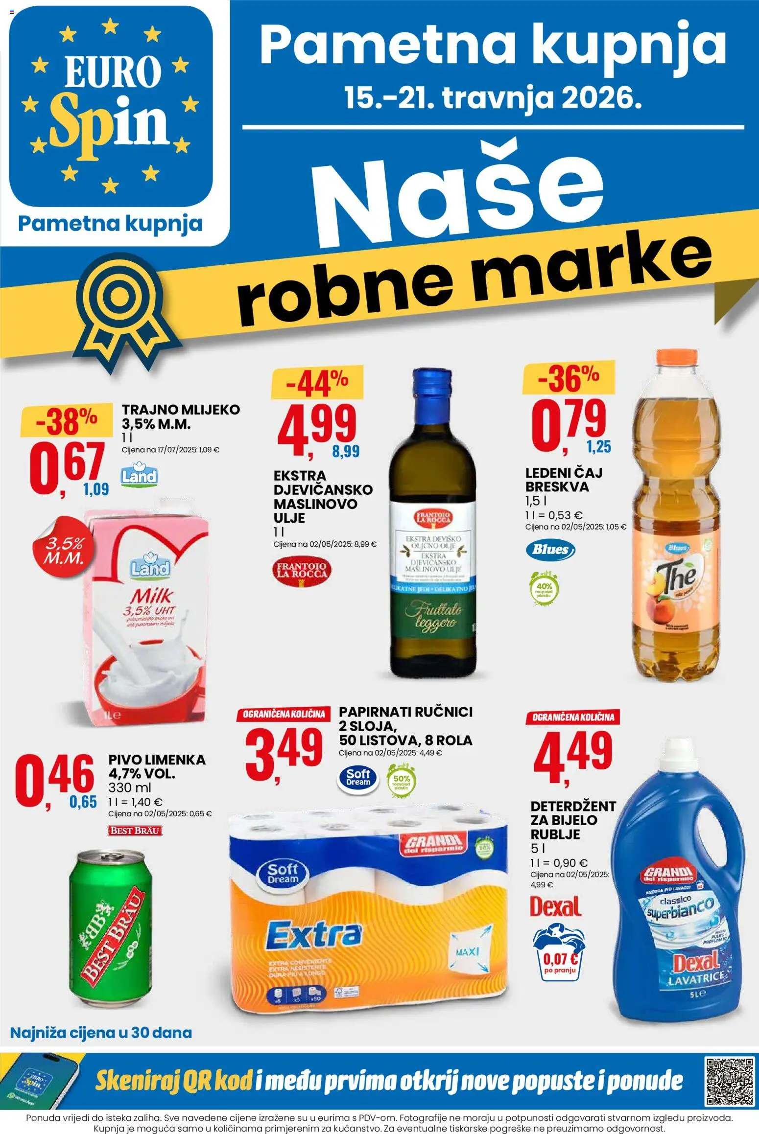 Eurospin katalog | vrijedi od 15.04.2026 | Stranica: 1 | Proizvodi: Mlijeko, Ulje, Ledeni čaj, Papirnati ručnici