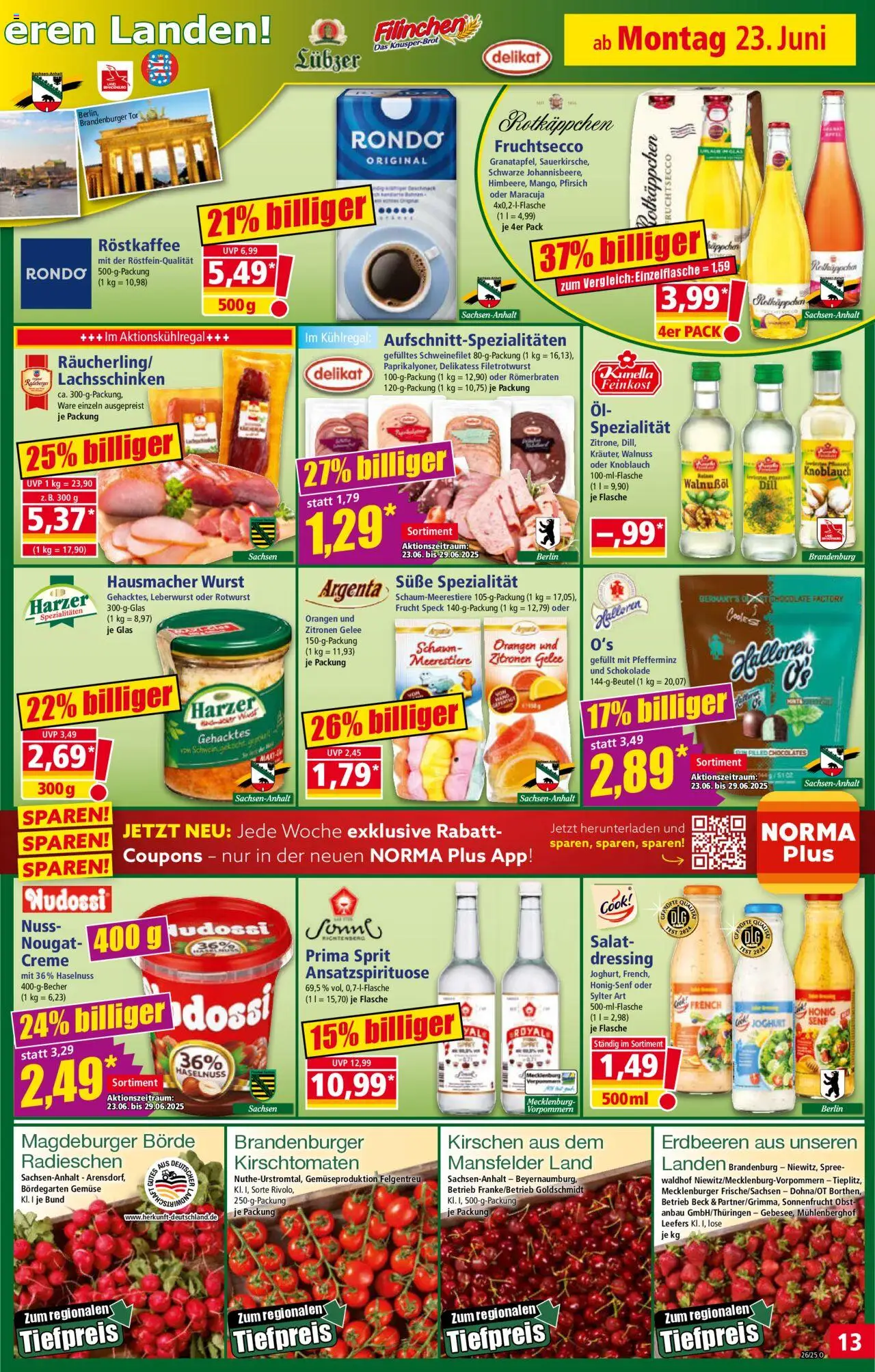 Norma Prospekt 	 - gültig ab dem 23.06.2025 | Seite: 14 | Produkte: Joghurt, Schokolade, Fruchtsecco, Wurst