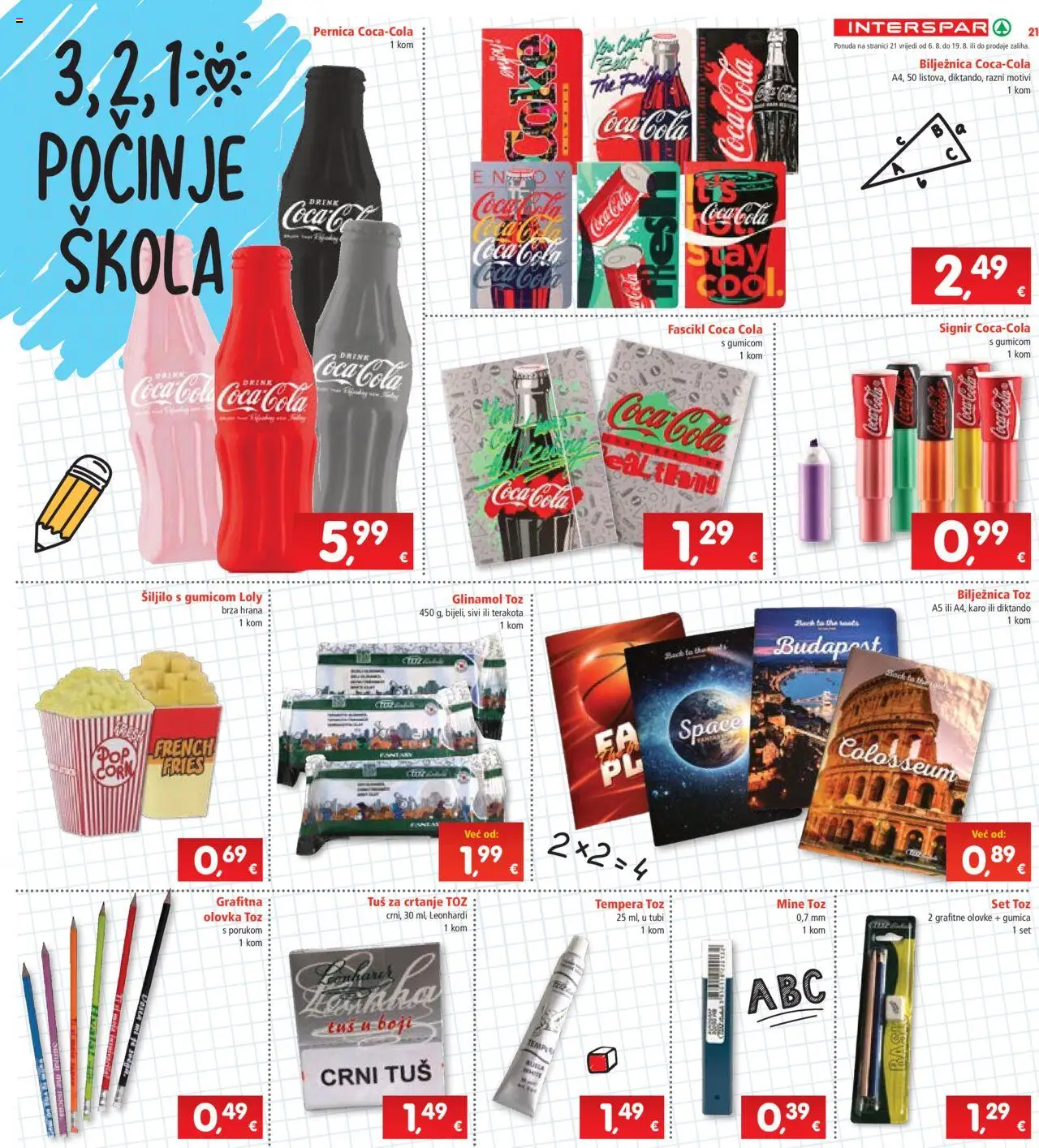 Interspar katalog | vrijedi od 06.08.2025 | Stranica: 21 | Proizvodi: Šiljilo, Coca cola, Bilježnica, Grafitne olovke