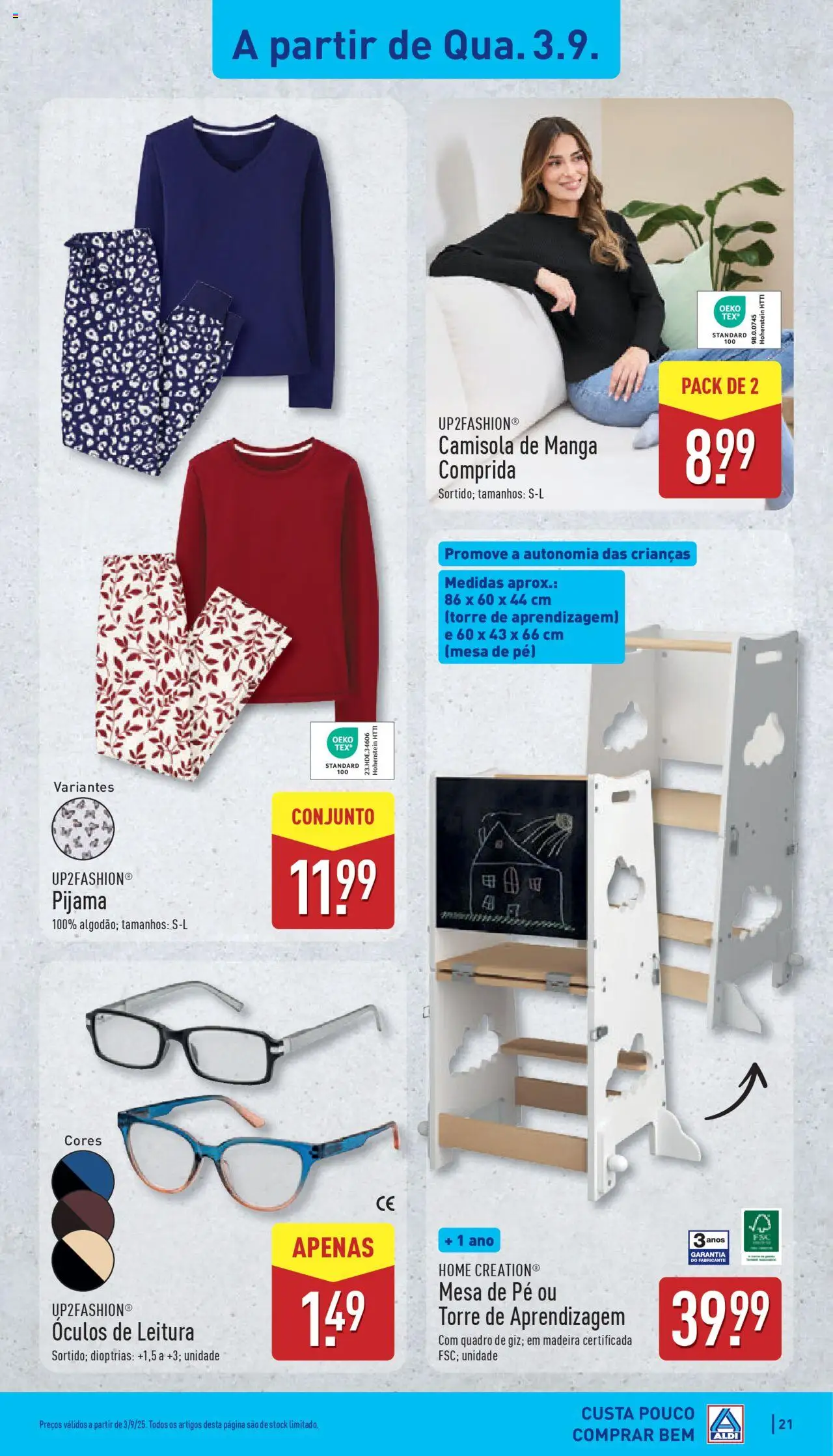 Aldi folheto │ válido de 01.09.2025 | Página: 21 | Produtos: Óculos, Quadro, Mesa, Camisola