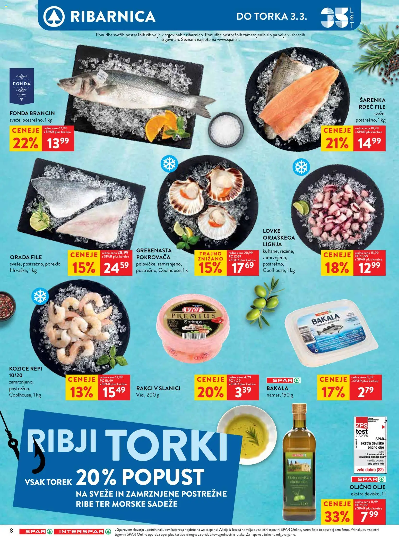 Novi Spar katalog ponudbe – veljaven od 25.02.2026 | Stran: 8 | Izdelki: Kozice, Olje, Orada, Ribe