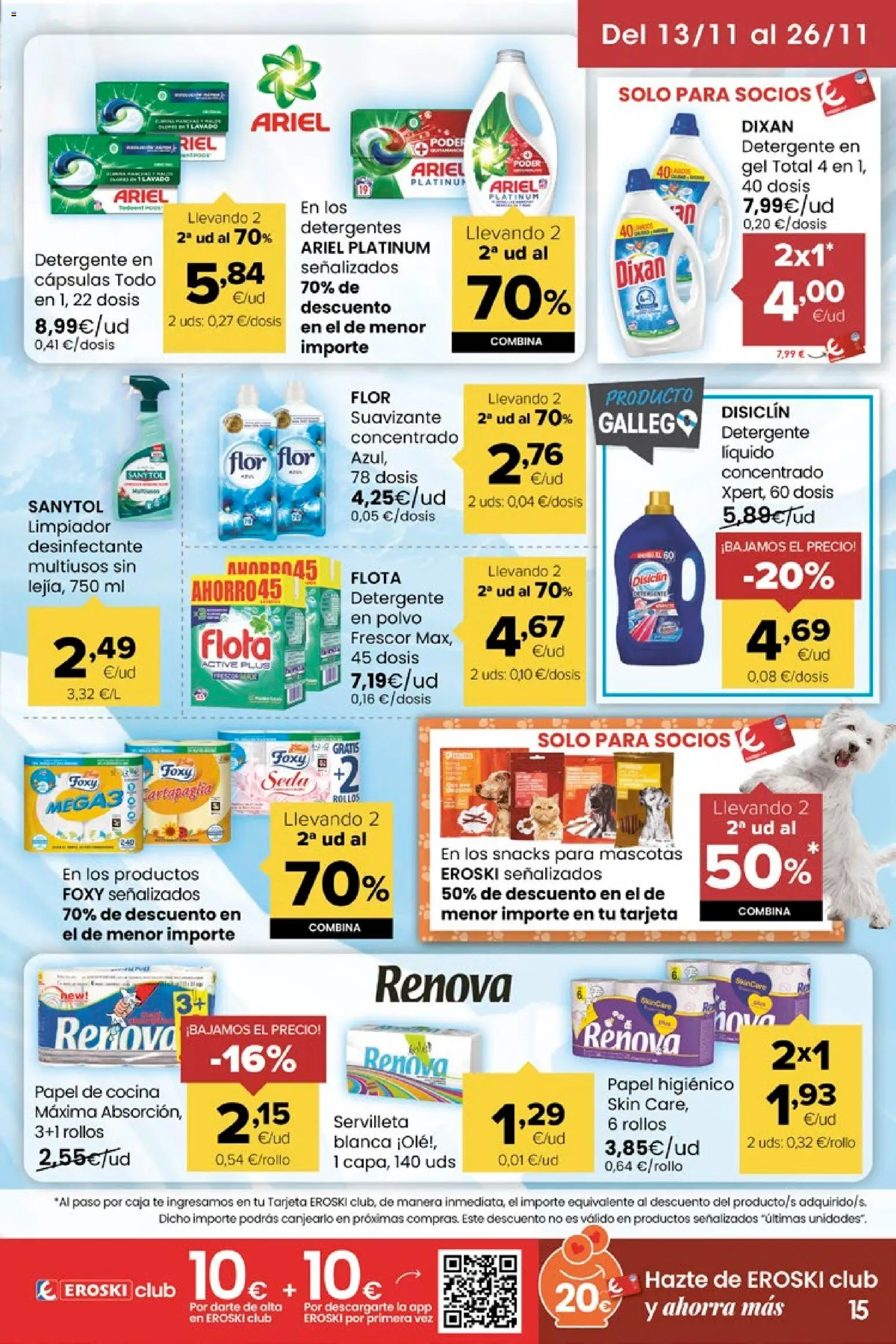 Eroski - Miramos por ti │ válido desde el 13.11.2025 | Página: 15 | Productos: Polvo, Suavizante, Cocina, Caja