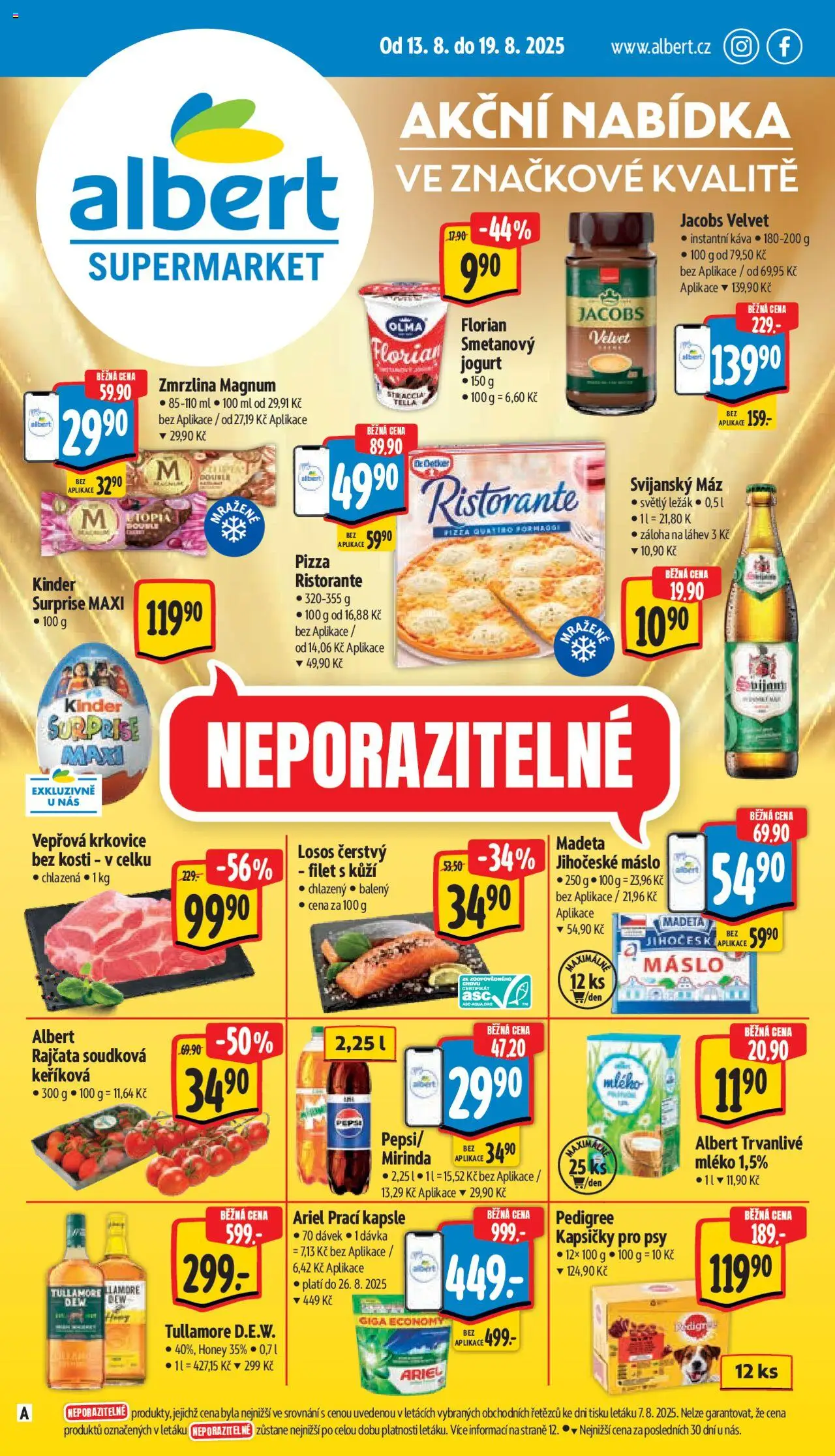 Albert leták - Supermarket od 13.08.2025 | Strana: 1 | Produkty: Pizza Quattro Formaggi, Smetanový jogurt, Káva, Jihočeské máslo