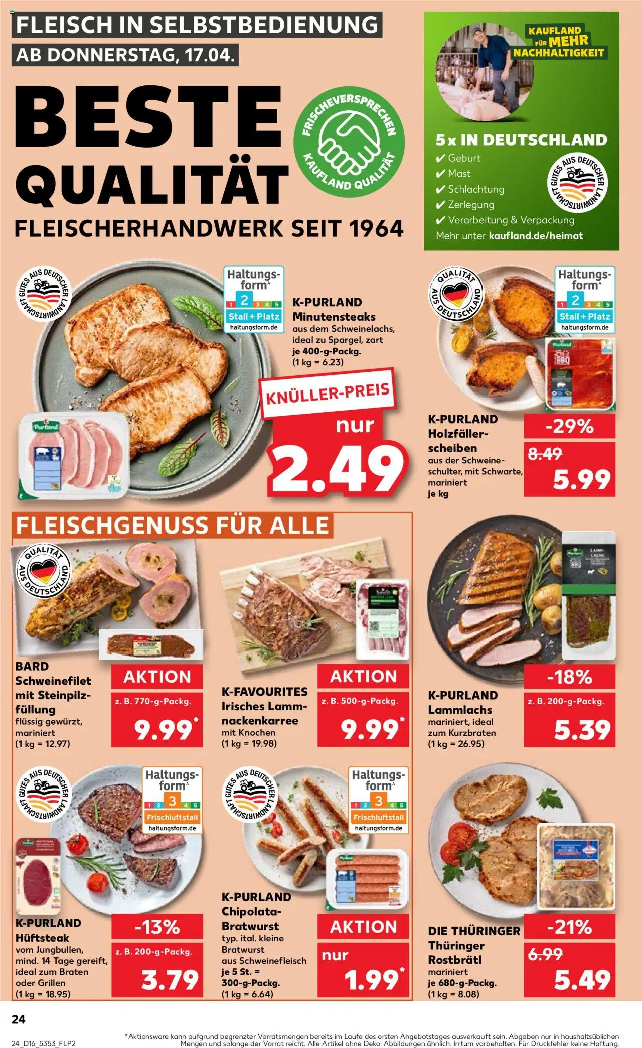 Kaufland - Hamburg, Bergedorfer Straße 106 - gültig ab dem 17.04.2025 | Seite: 24 | Produkte: Schweinefilet, Schweinefleisch, Steak, Fleisch