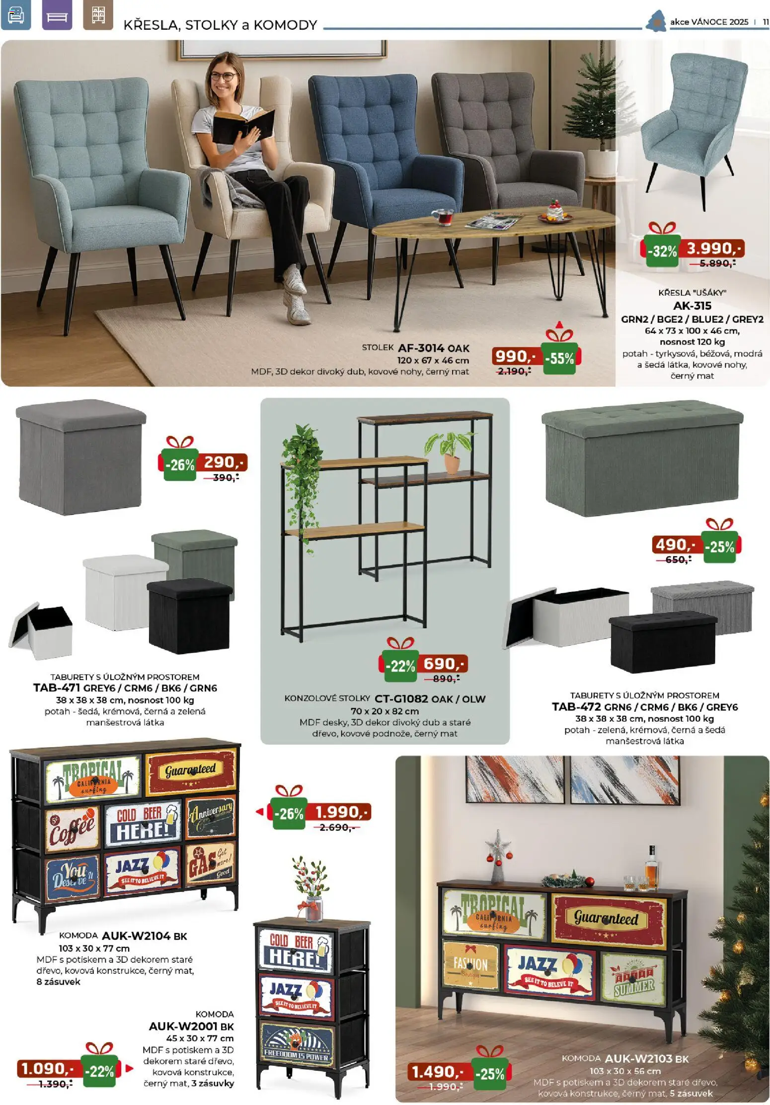 Jamall nábytek leták - Vánoce od 05.11.2025 | Strana: 11 | Produkty: Komody, Křesla, Stolek, Taburety