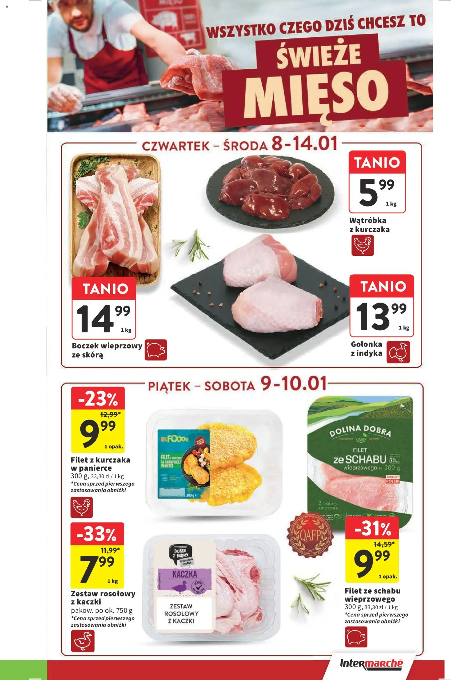 Intermarche Gazetka od 08.01.2026 | Strona: 13 | Produkty: Kaczka, Filet z kurczaka, Wątróbka, Boczek