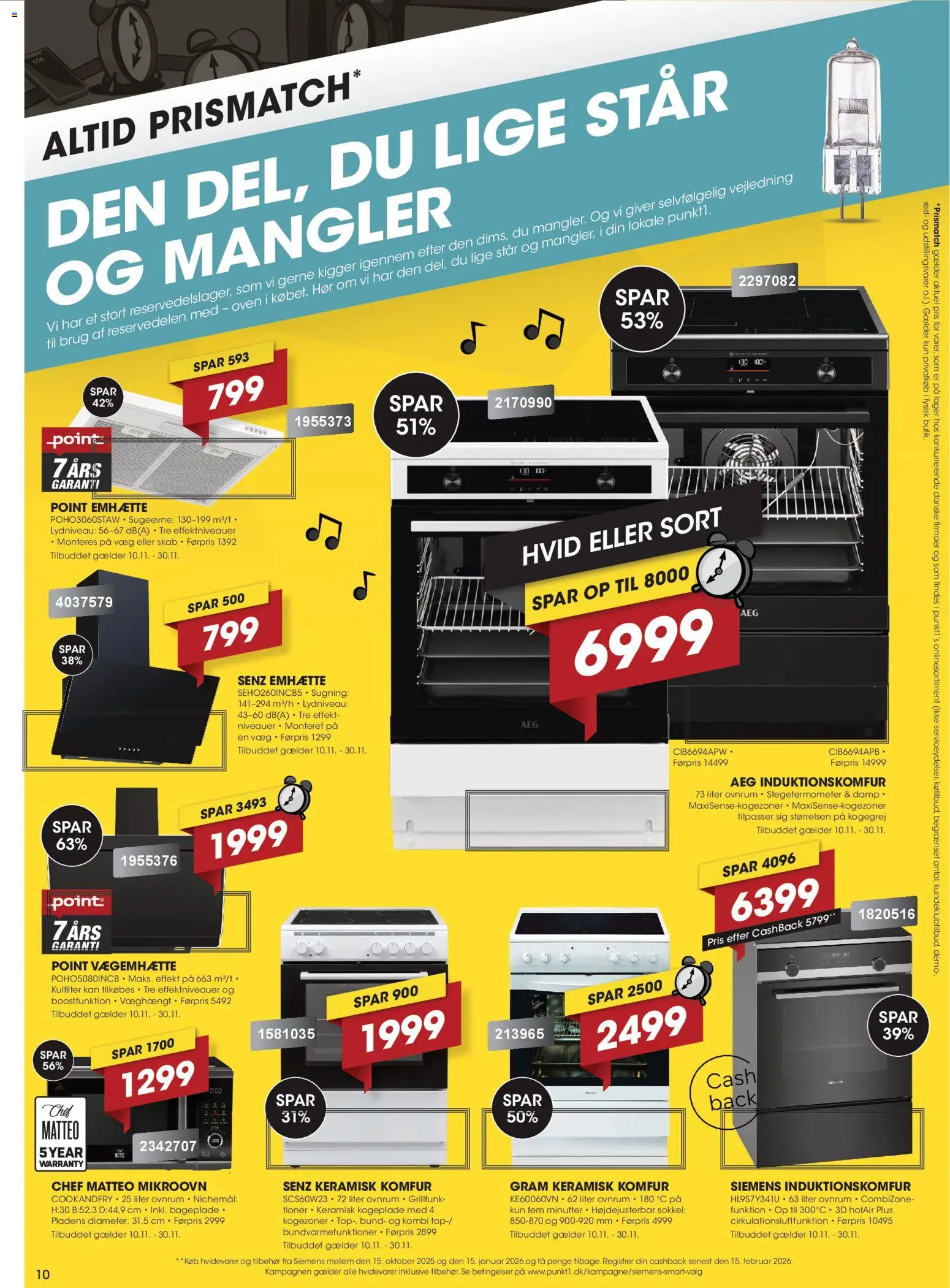 Punkt1 tilbudsavis – gyldig fra 10.11.2025 | Side: 10 | Produkter: Komfur, Æg, Skab, Kogeplade