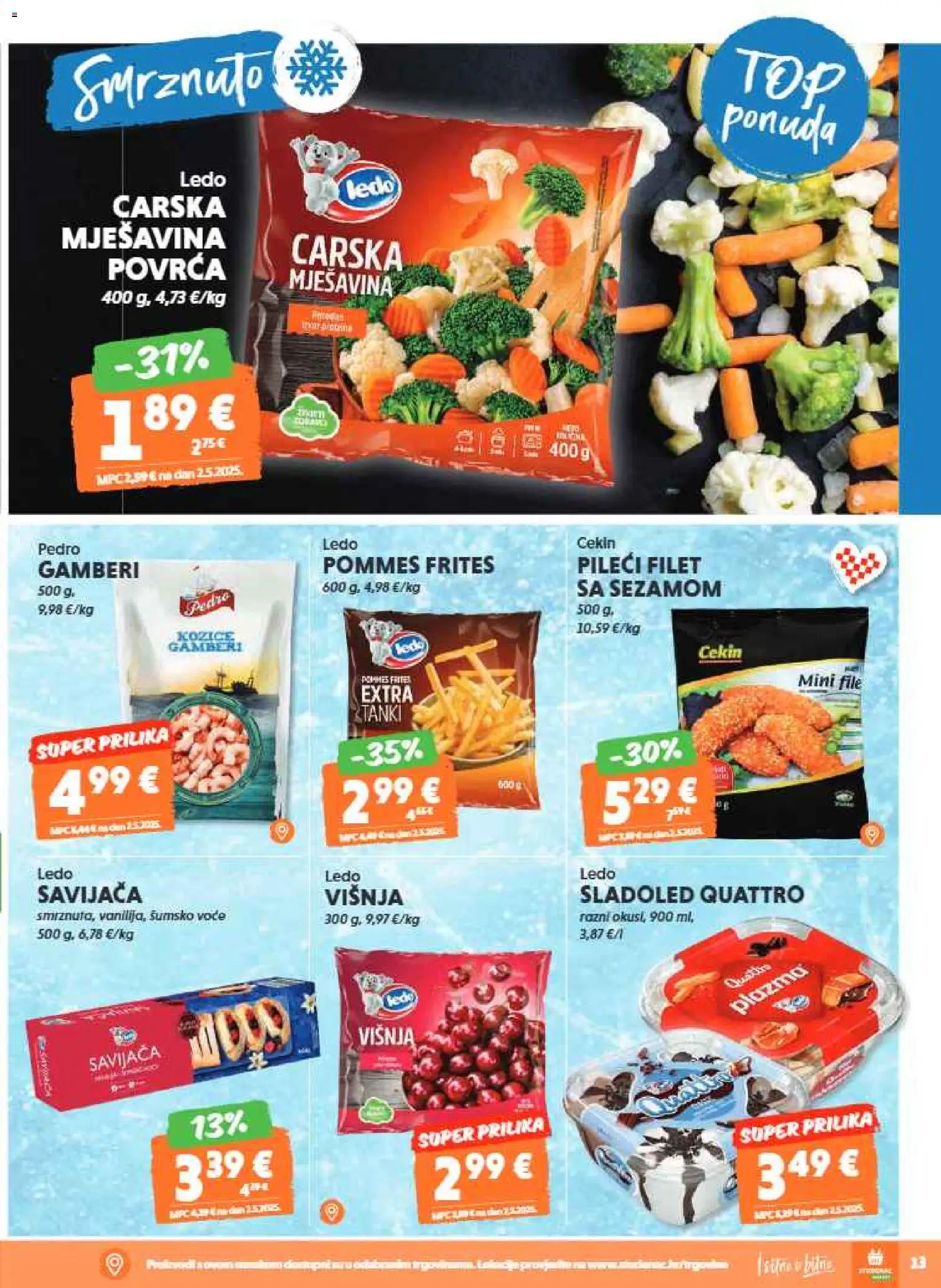 Studenac katalog | vrijedi od 04.03.2026 | Stranica: 13 | Proizvodi: Pommes frites, Ledo, Voće, Kozice