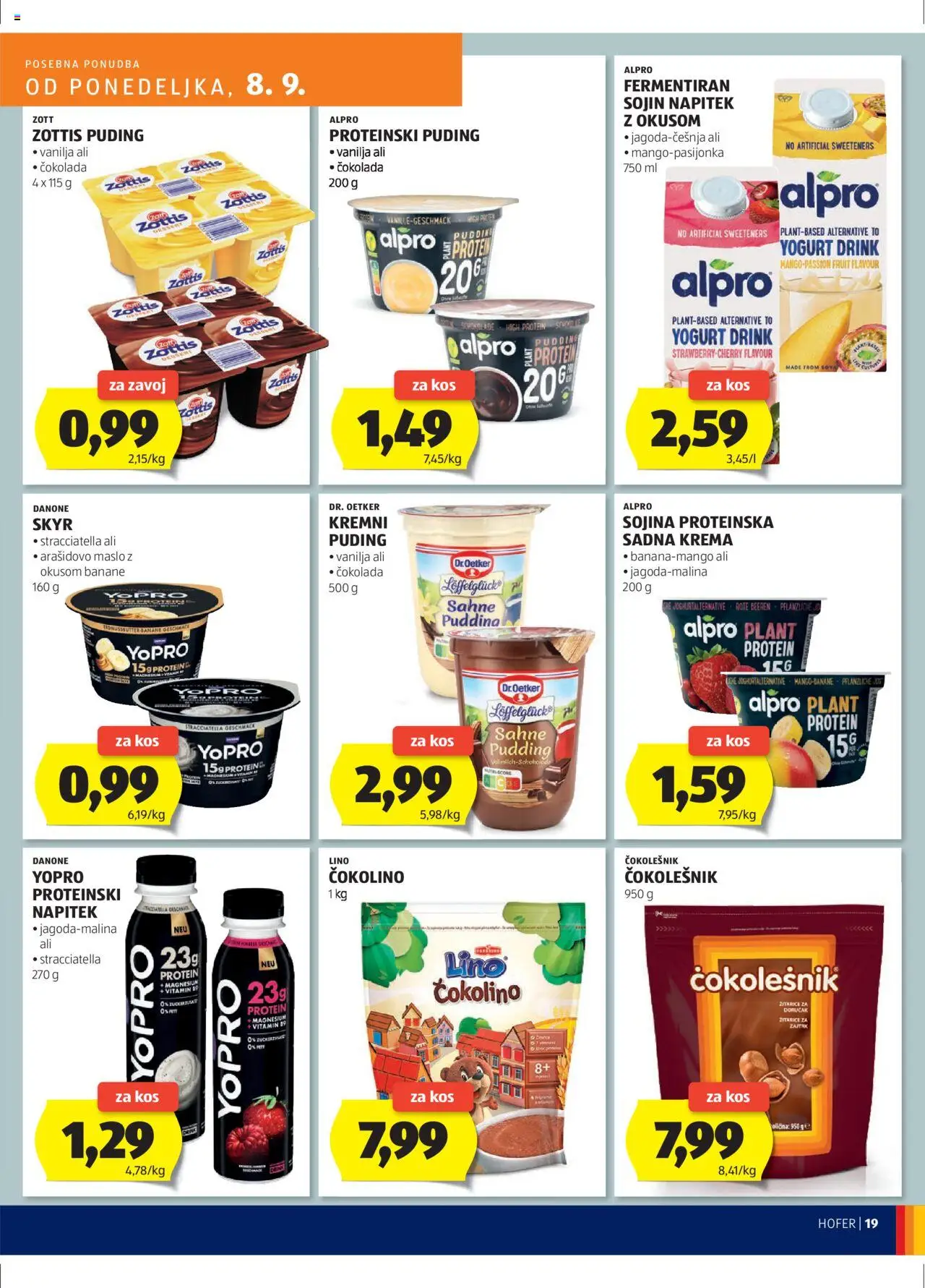 Hofer SI katalog | vrijedi od 04.09.2025 | Stranica: 19 | Proizvodi: Čokolada, Puding, Alpro, Krema